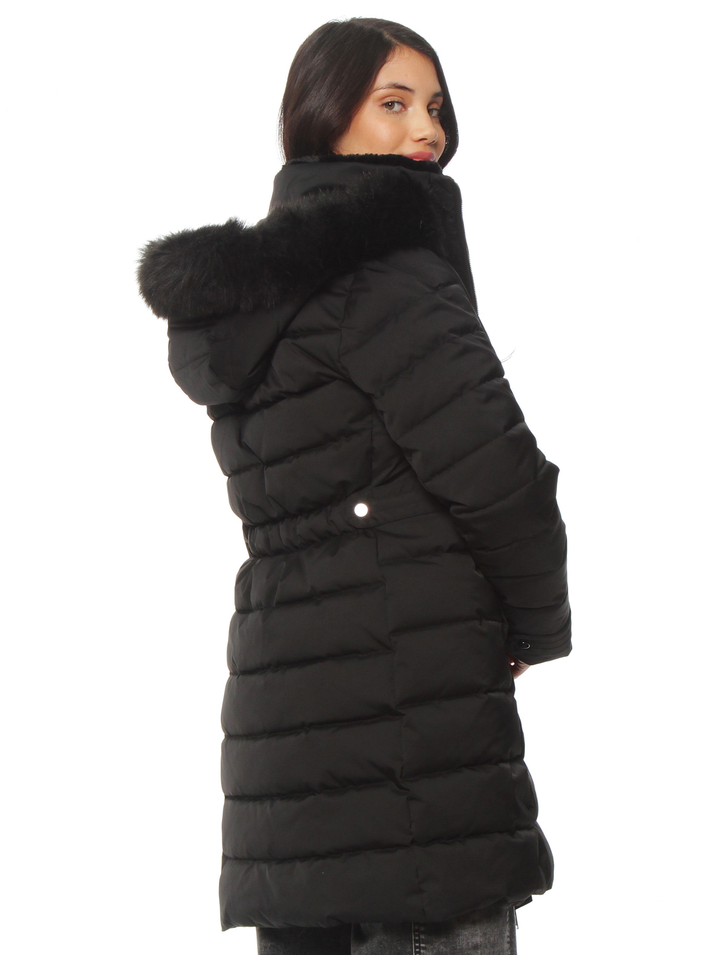 Parka Larga Cierre con Aplicación en Capucha-1