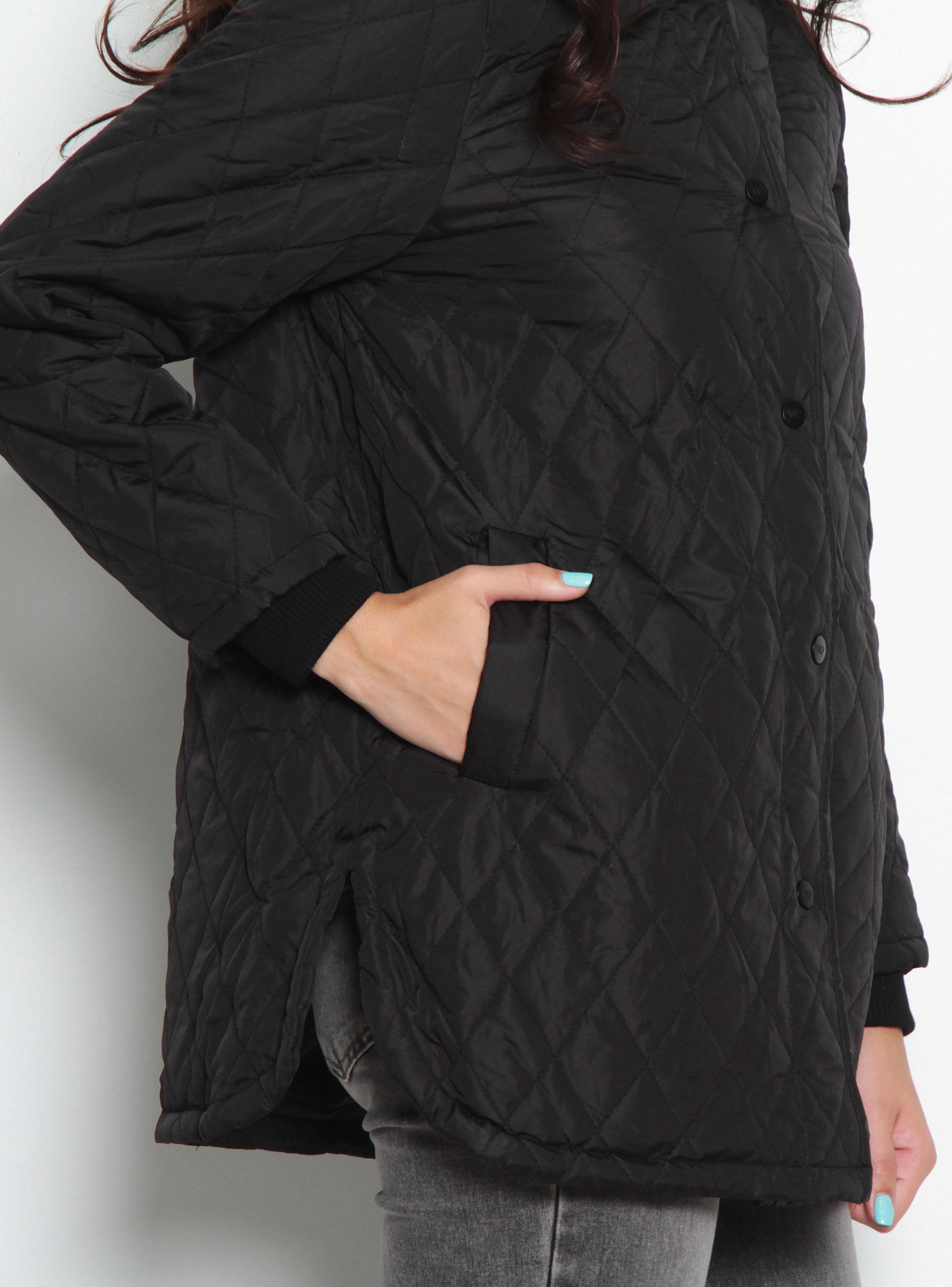 Parka Quilt Manga Larga con Capucha Abrochada en Delantero-2