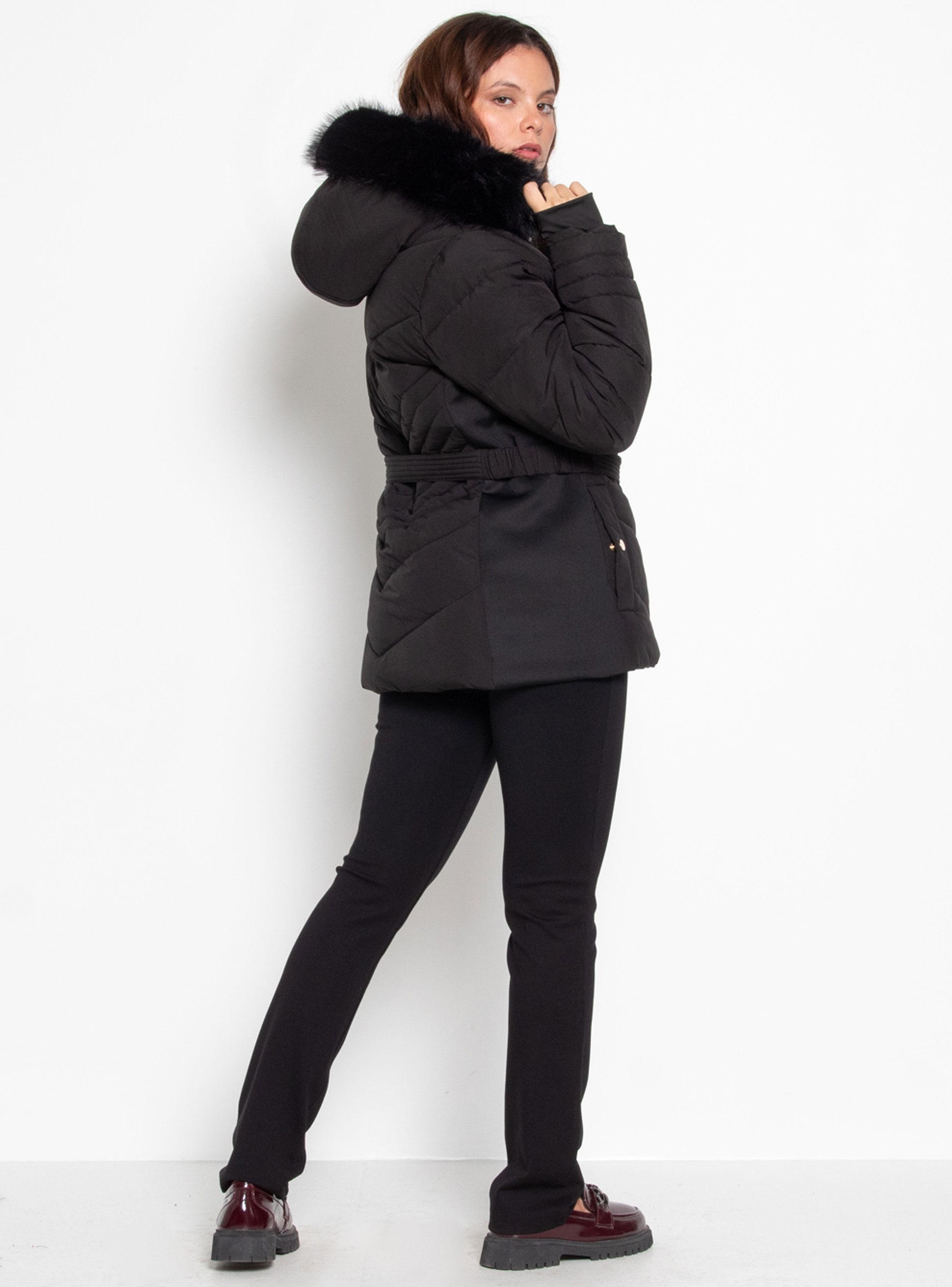 Parka Manga Larga Capucha Piel Sintética y Cinturón-4