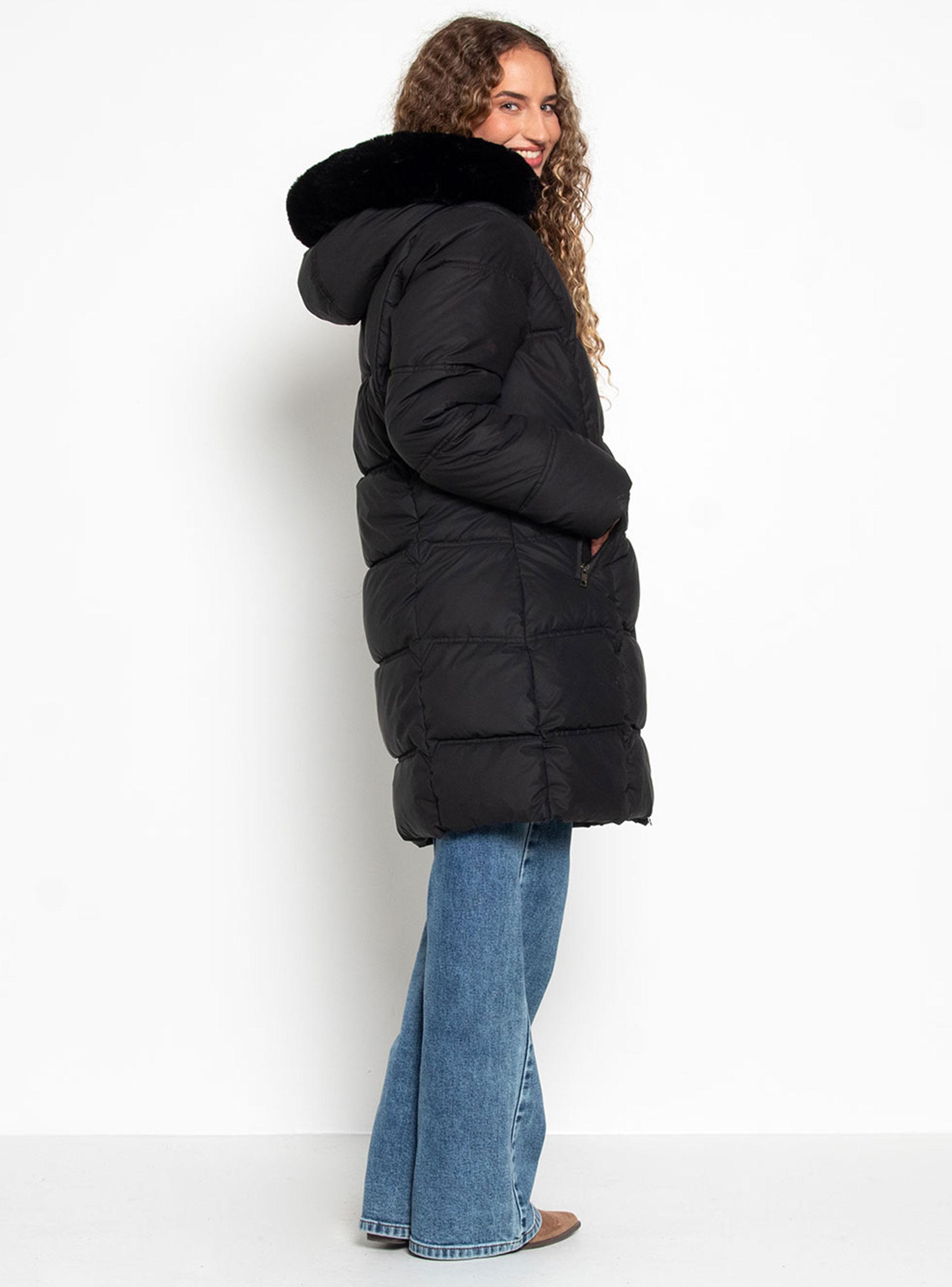 Parka Larga Manga Larga Capucha Piel Sintética-4