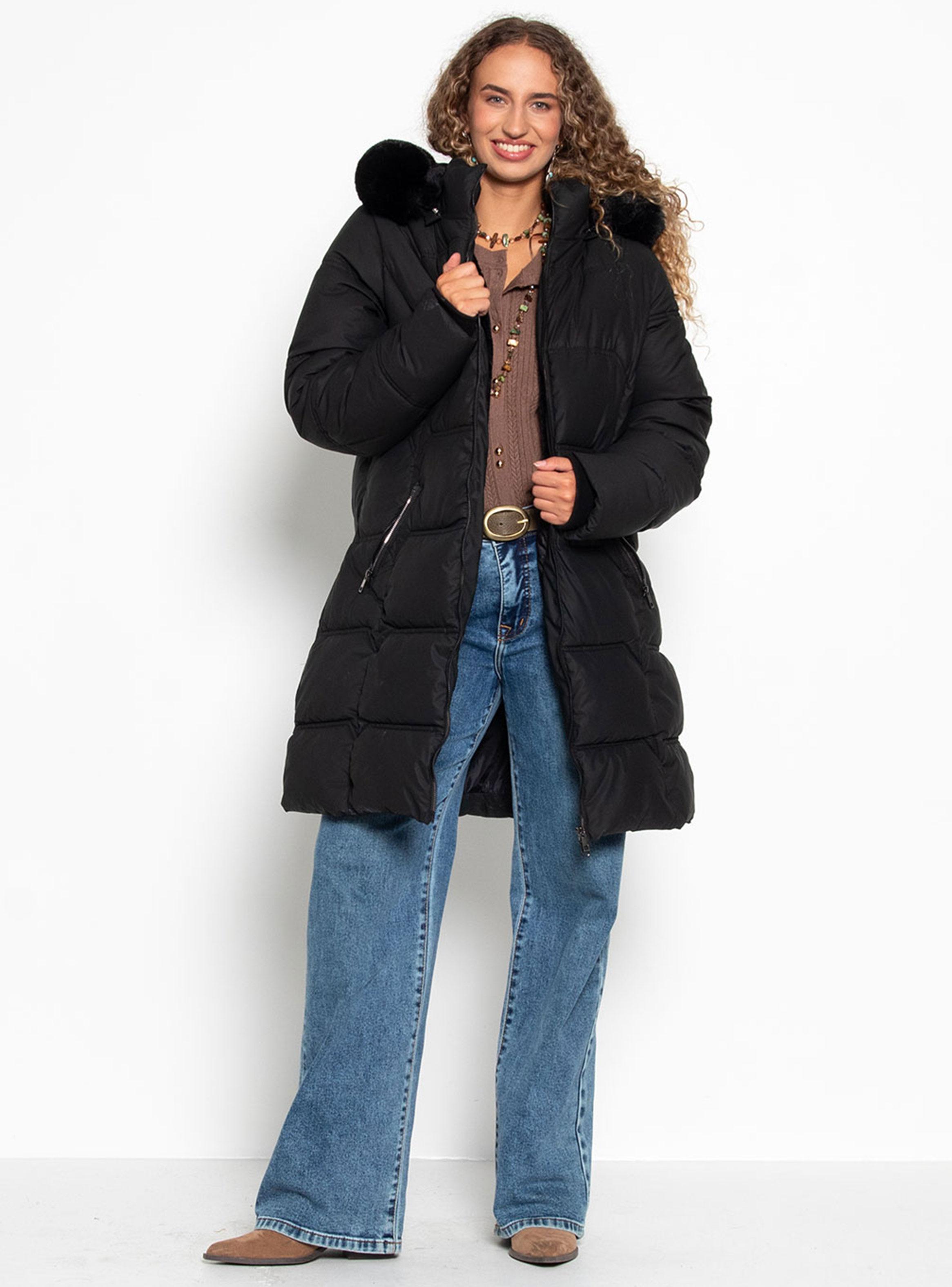 Parka Larga Manga Larga Capucha Piel Sintética-3