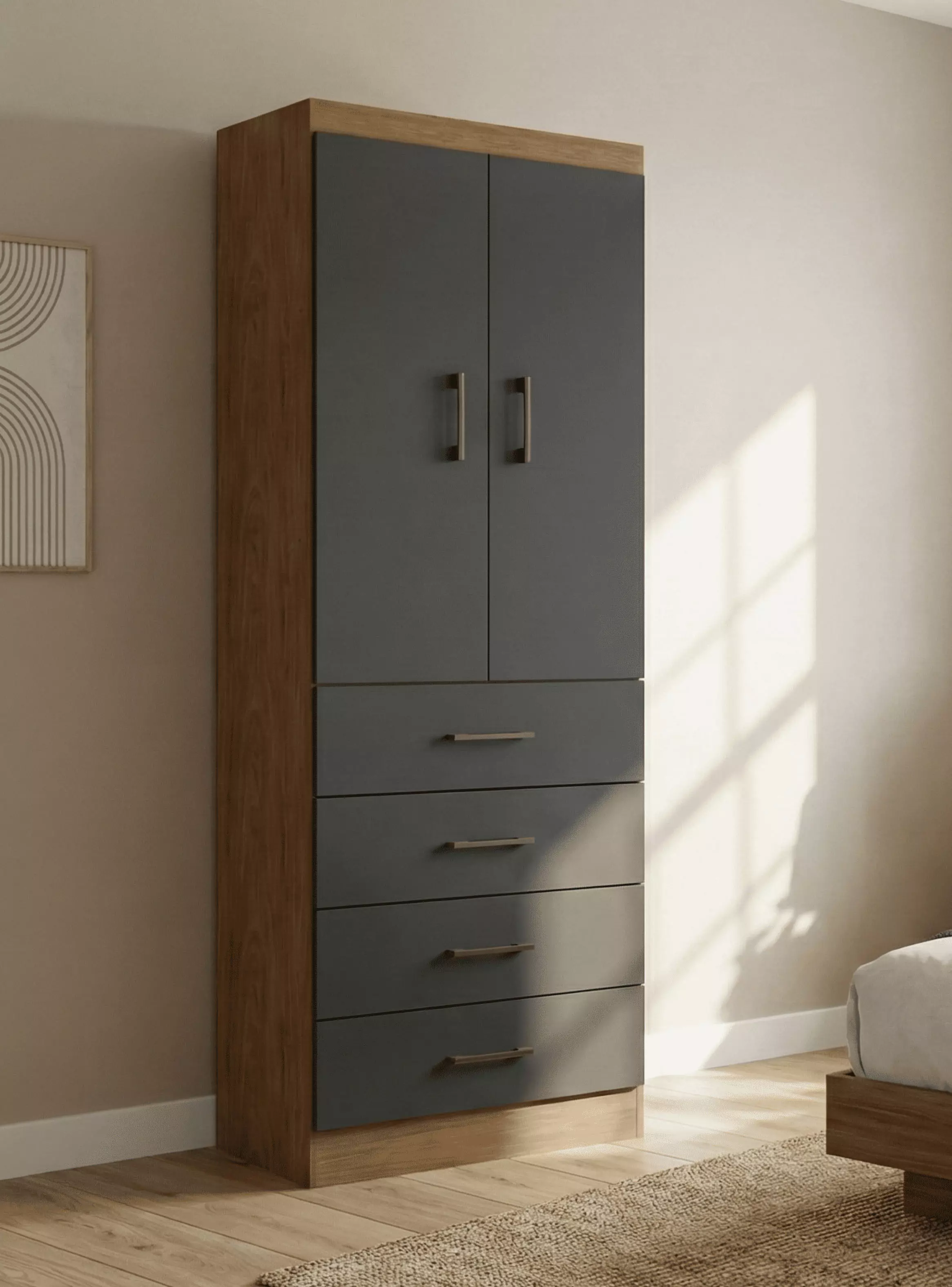 Clóset 2 Puertas 4 Cajones Negro/Café 182x62x40 cm-4