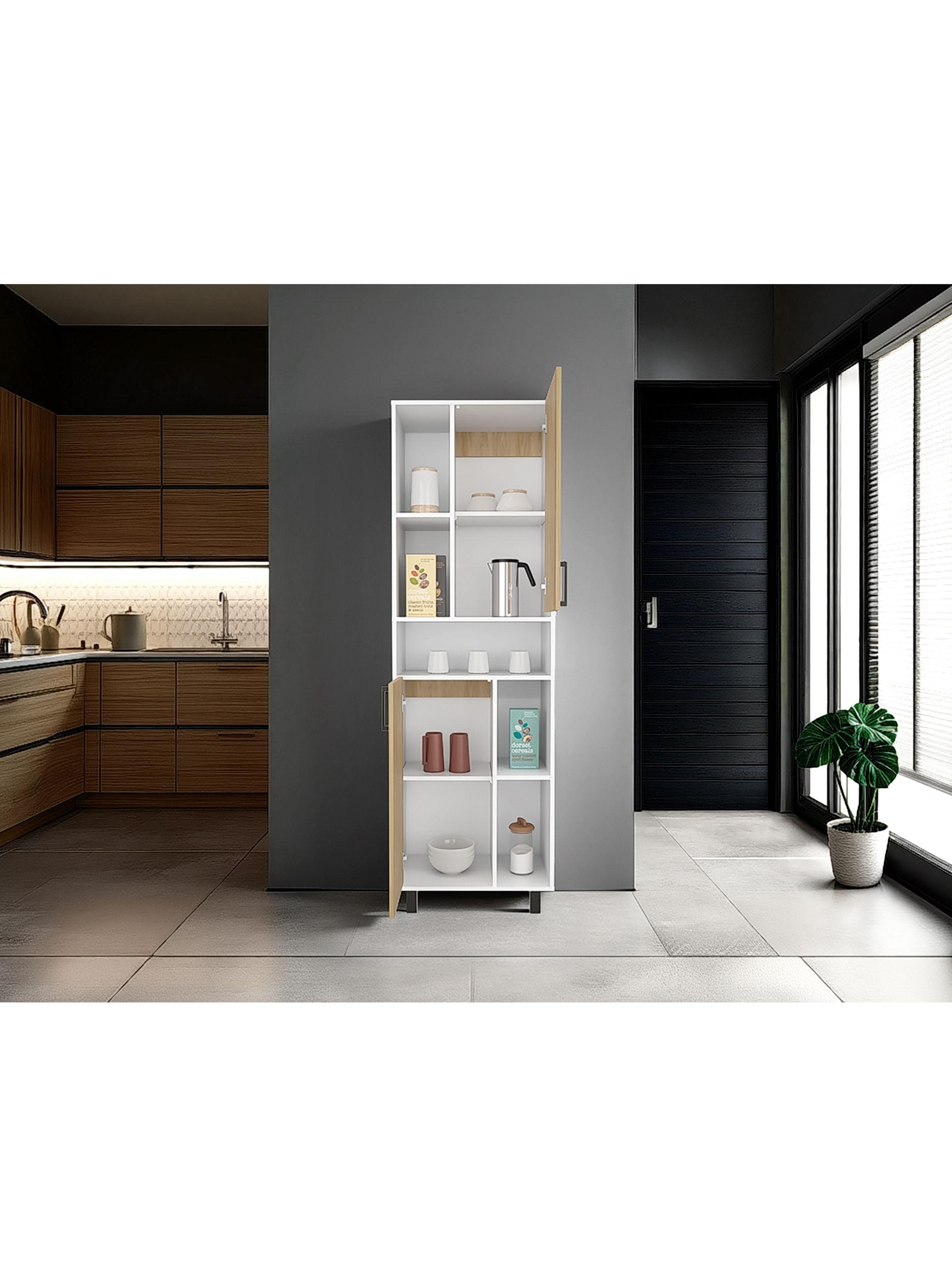 Despensa Alta 2 Puertas Brice 190x60x39.7 cm Blanco y Fresno-5