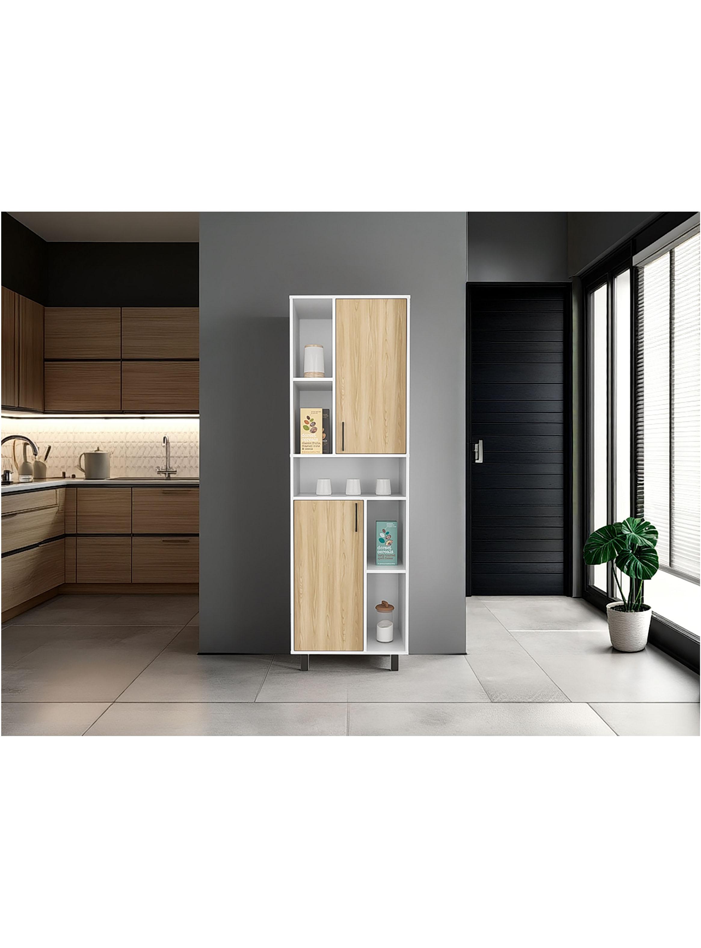 Despensa Alta 2 Puertas Brice 190x60x39.7 cm Blanco y Fresno-4