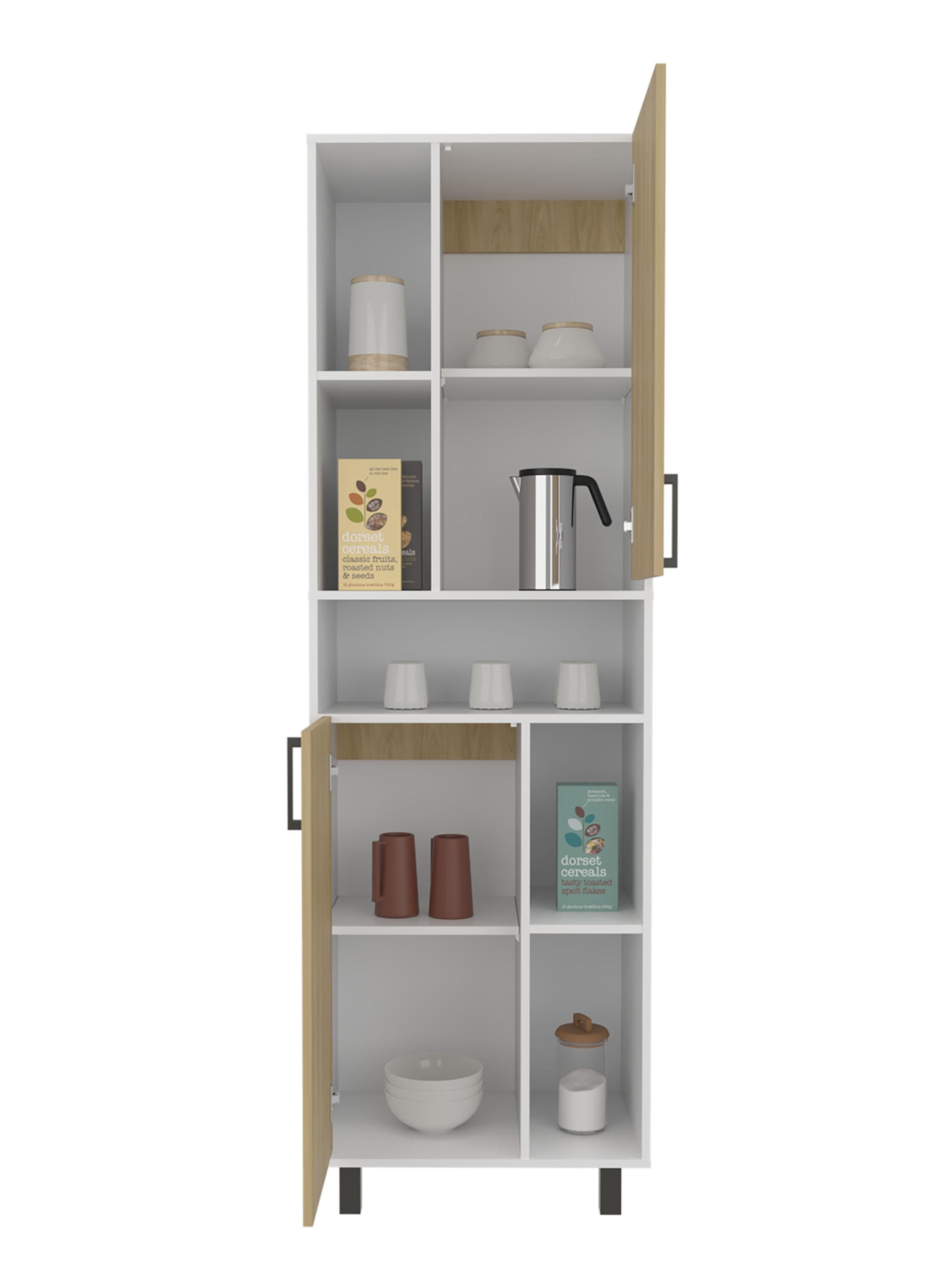 Despensa Alta 2 Puertas Brice 190x60x39.7 cm Blanco y Fresno-3