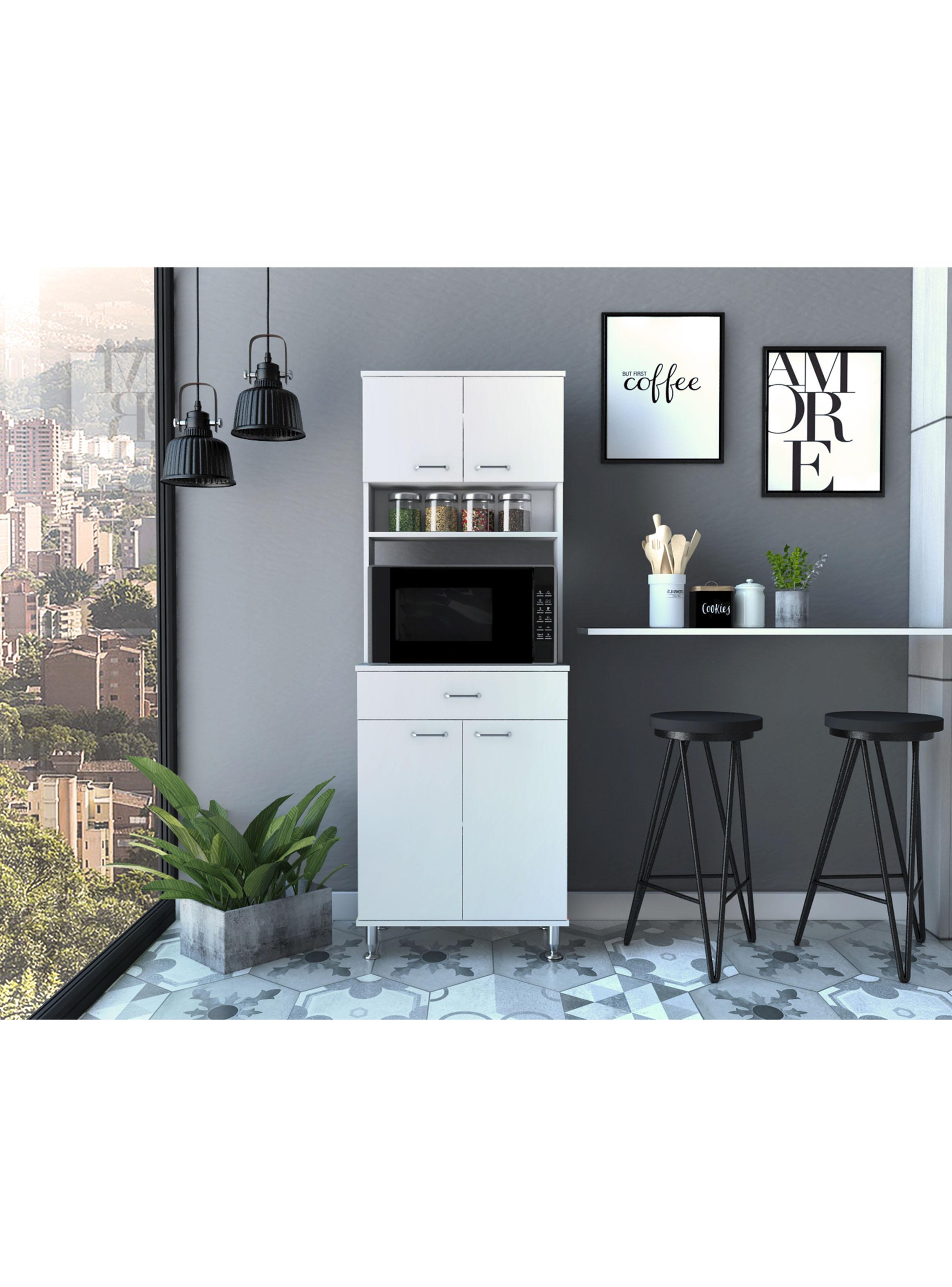 Mueble para Microondas 4 Puertas 1 Cajón Kitchen-60 169x60x35.1 cm Blanco-4