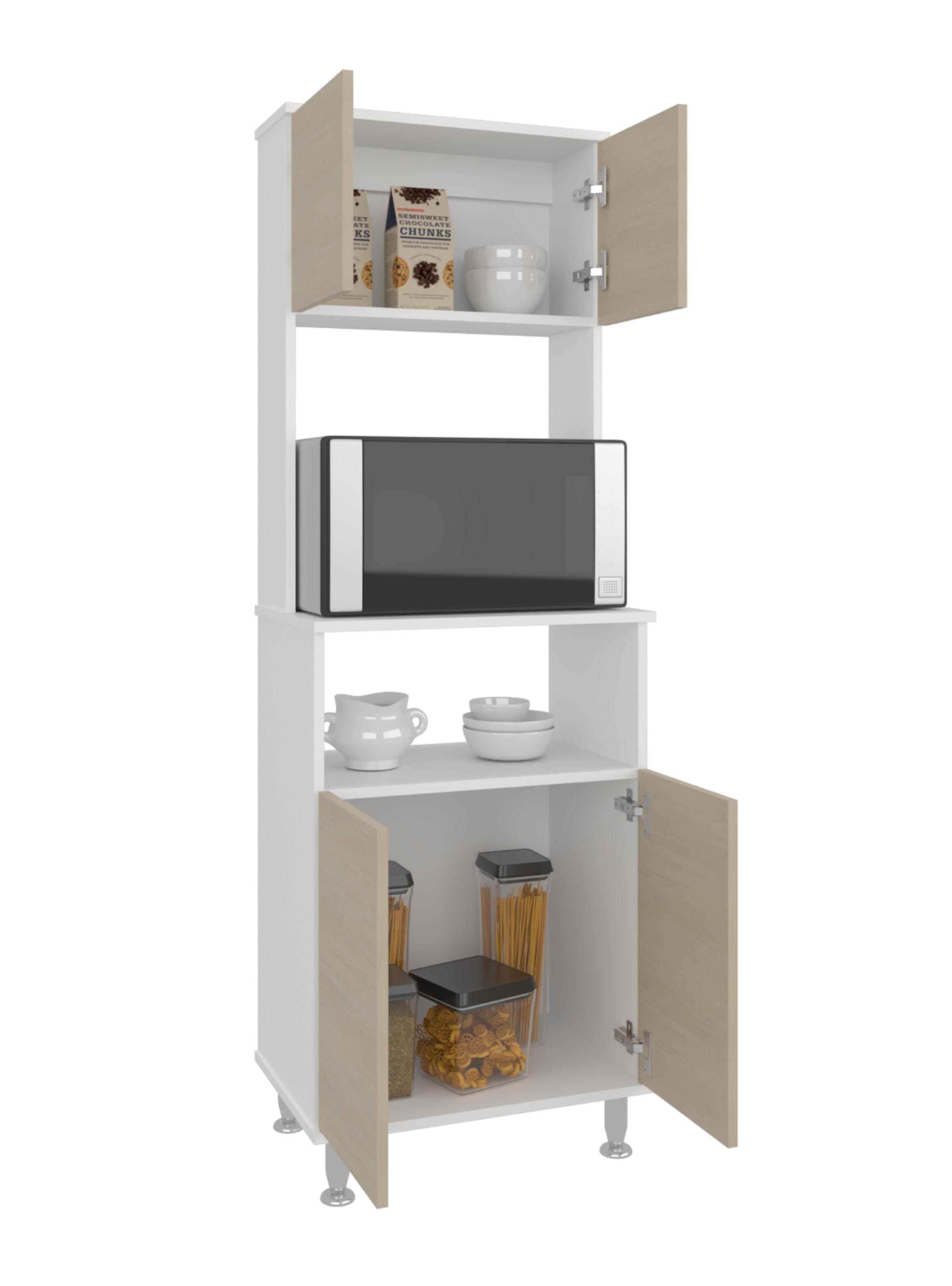 Mueble para Microondas 4 Puertas Kitchen-54 160x54x35 cm Blanco y Rovere-2