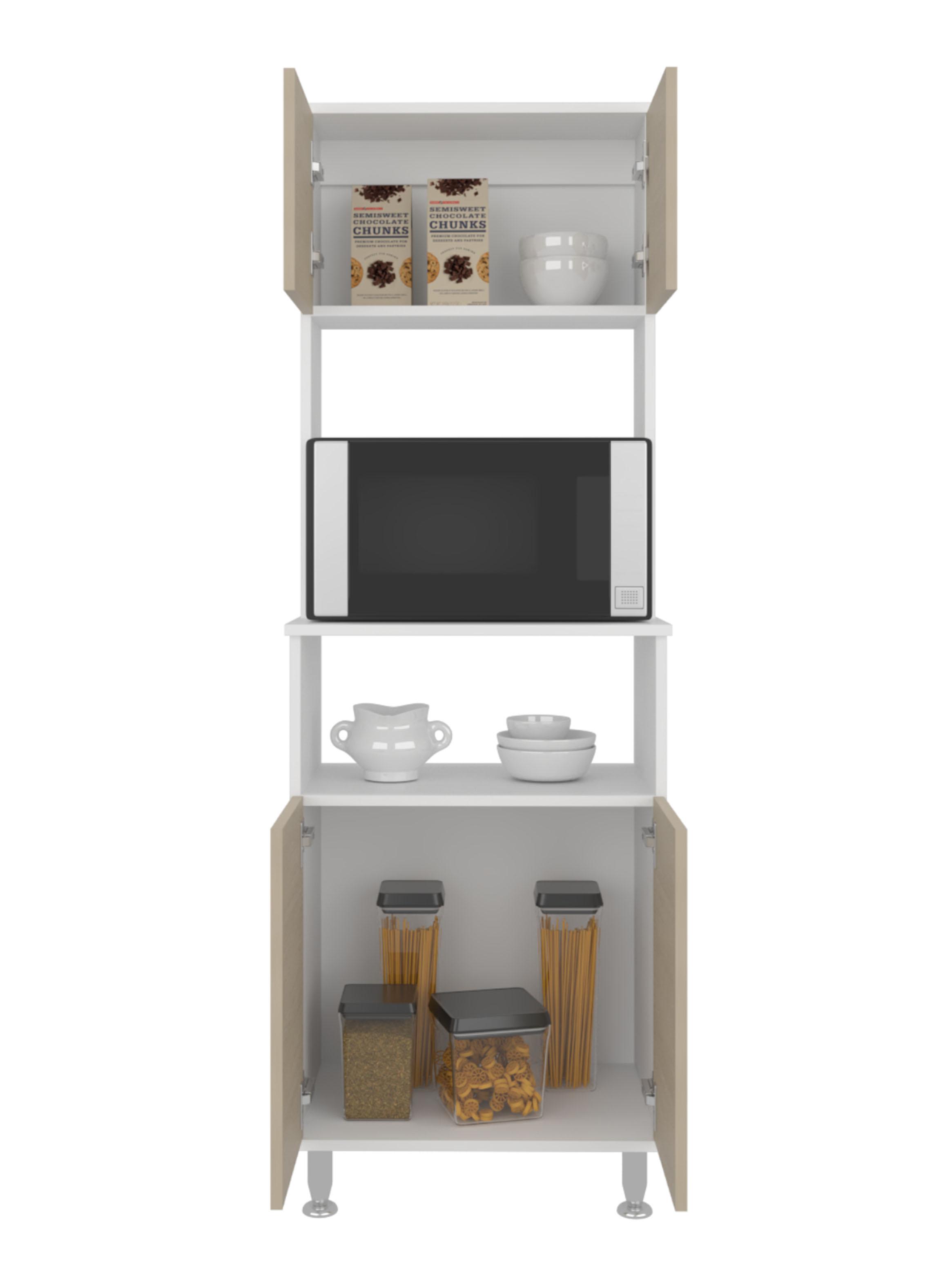 Mueble para Microondas 4 Puertas Kitchen-54 160x54x35 cm Blanco y Rovere-3
