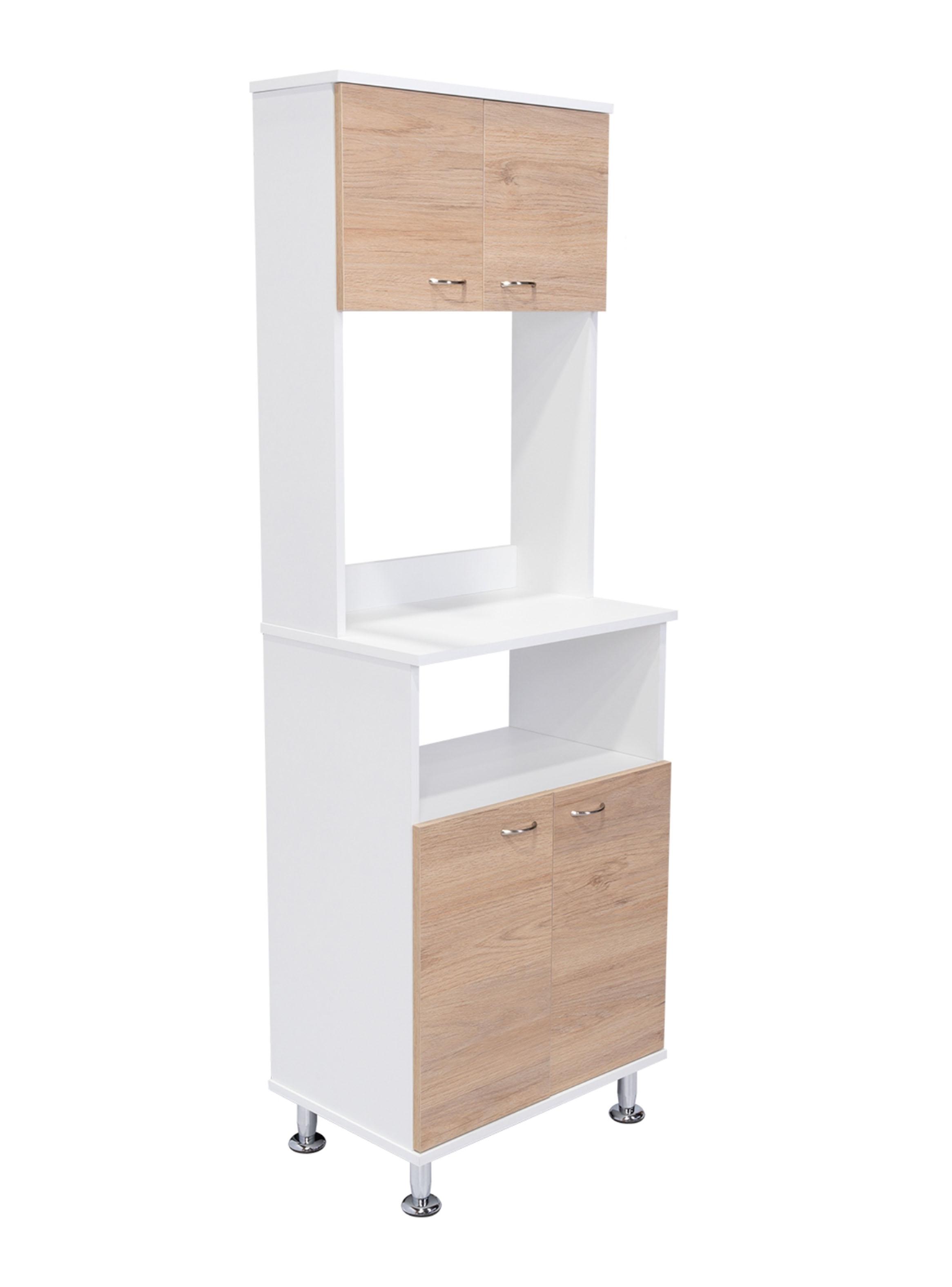 Mueble para Microondas 4 Puertas Kitchen-54 160x54x35 cm Blanco y Rovere-0