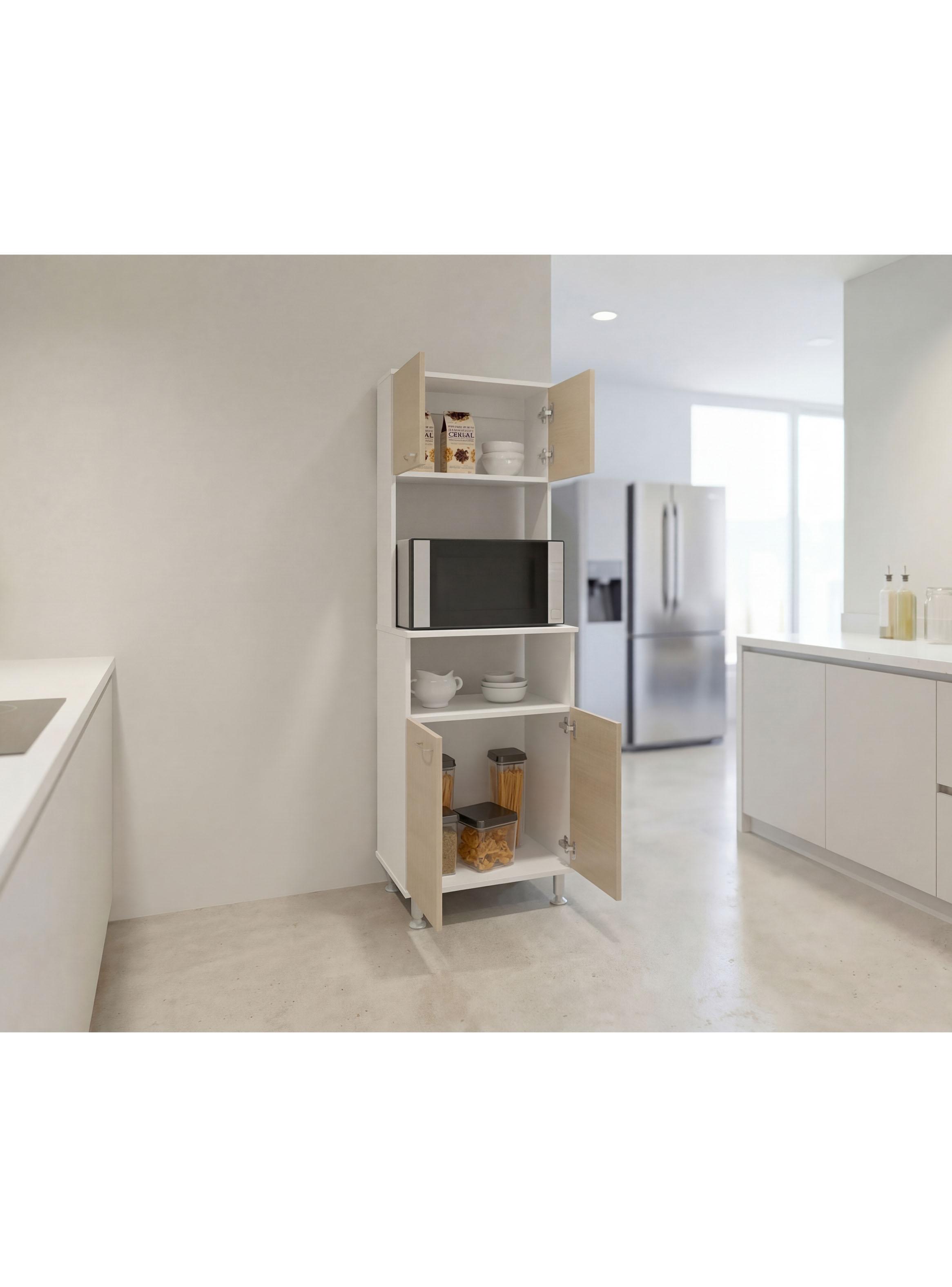 Mueble para Microondas 4 Puertas Kitchen-54 160x54x35 cm Blanco y Rovere-4