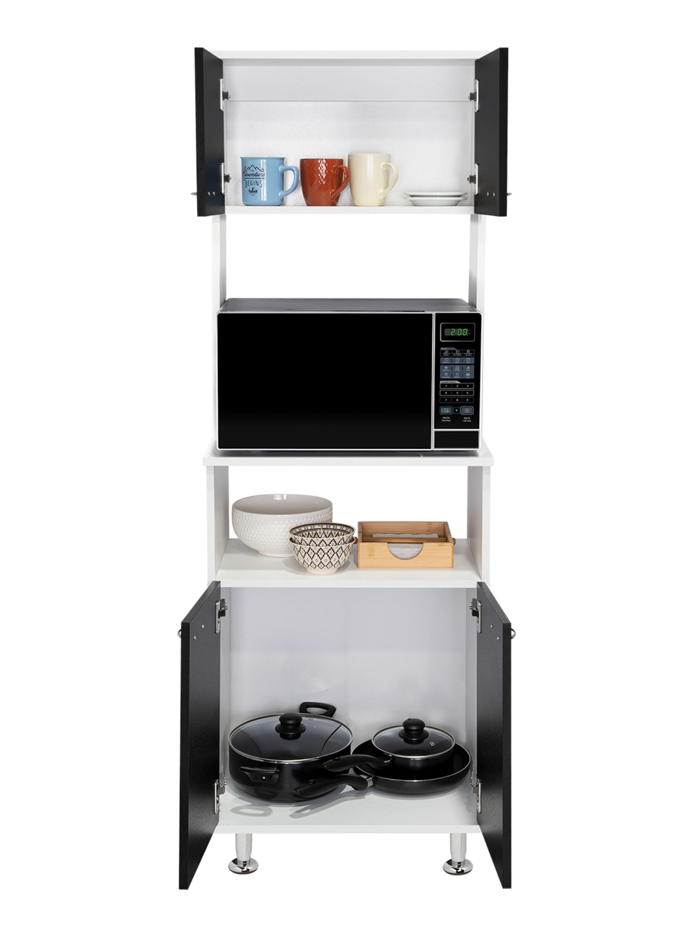 Mueble para Microondas 4 Puertas Kitchen-54 160x54x65 cm Blanco y Wengue-3