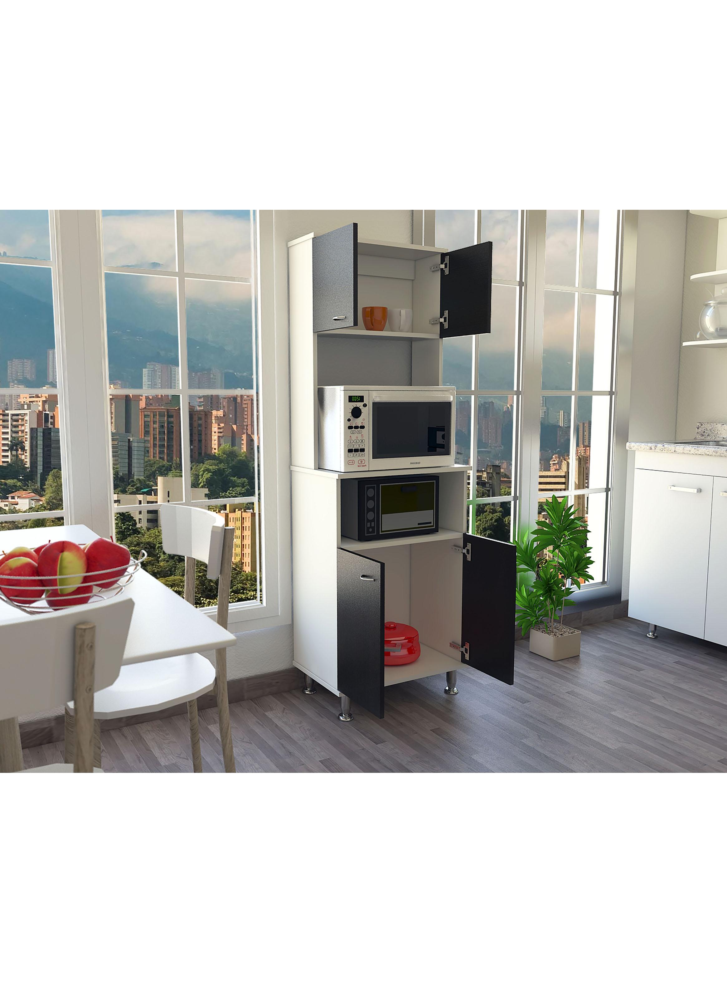 Mueble para Microondas 4 Puertas Kitchen-54 160x54x65 cm Blanco y Wengue-4