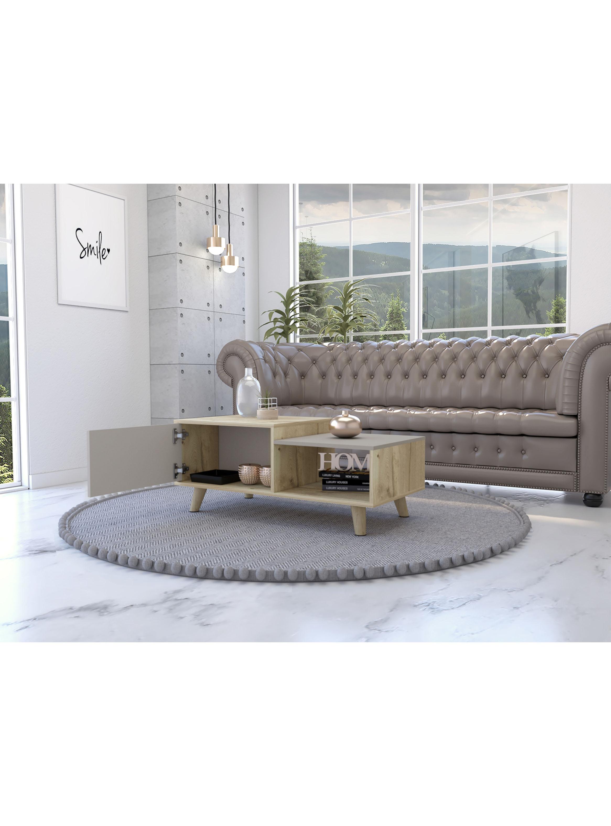 Mesa de Centro 1 Puerta Bora 41.6x100x50 cm Duna y Taupe-6