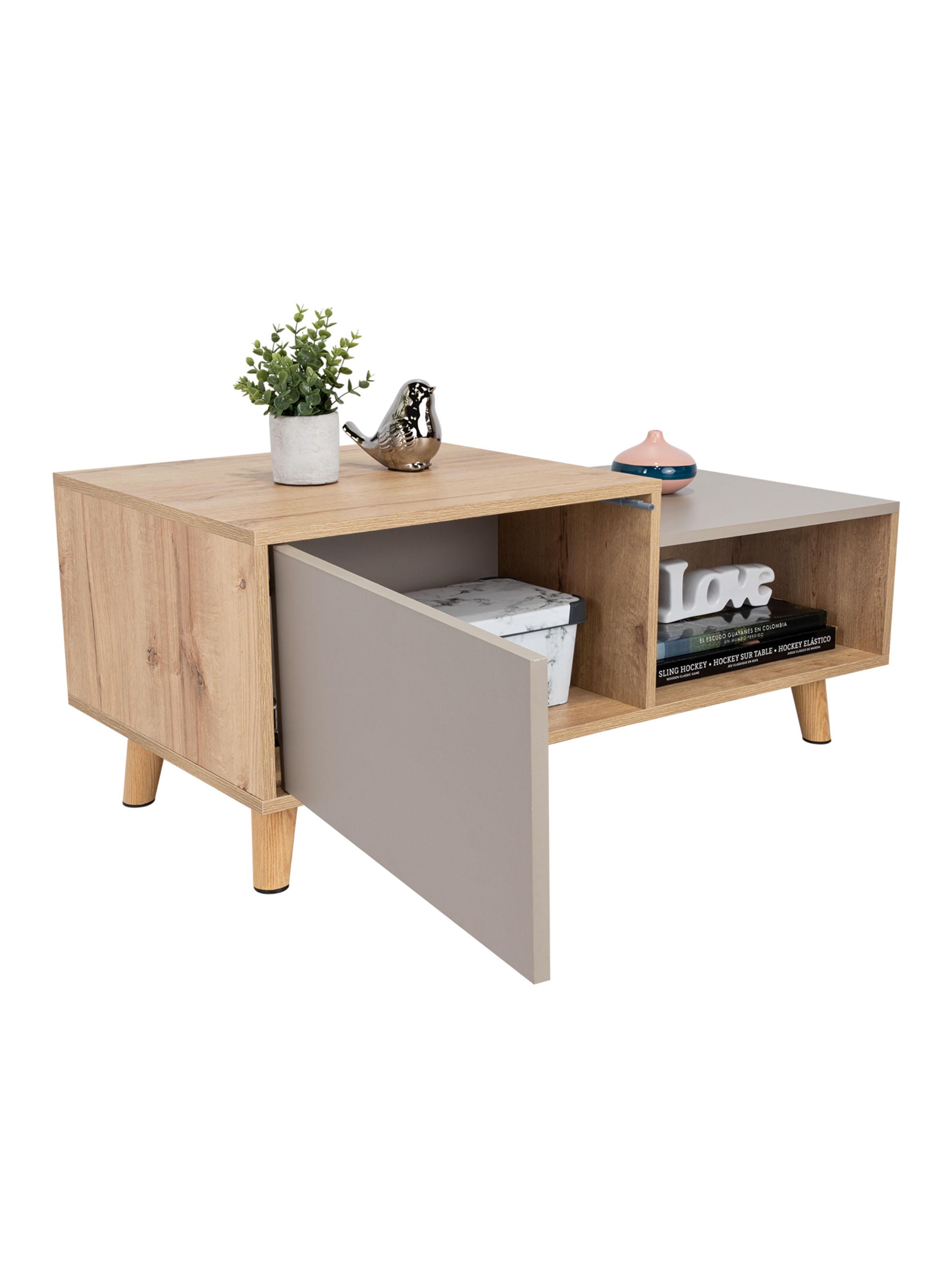 Mesa de Centro 1 Puerta Bora 41.6x100x50 cm Duna y Taupe-2