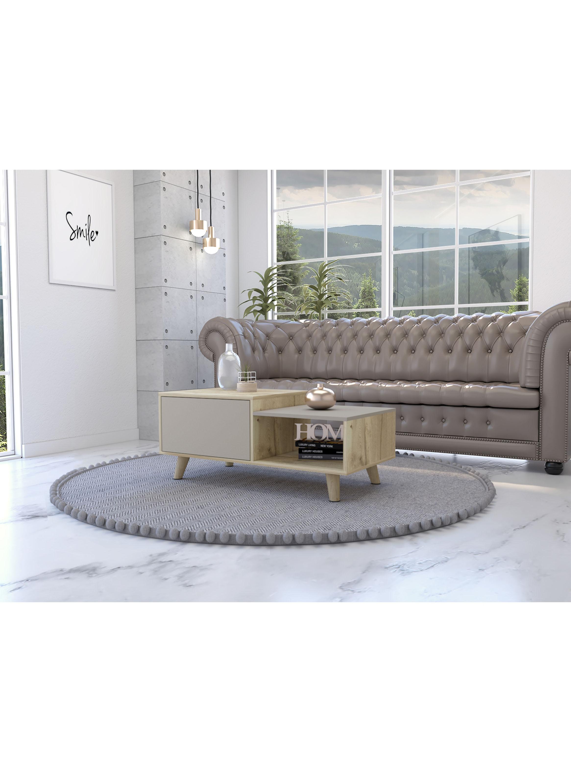 Mesa de Centro 1 Puerta Bora 41.6x100x50 cm Duna y Taupe-5