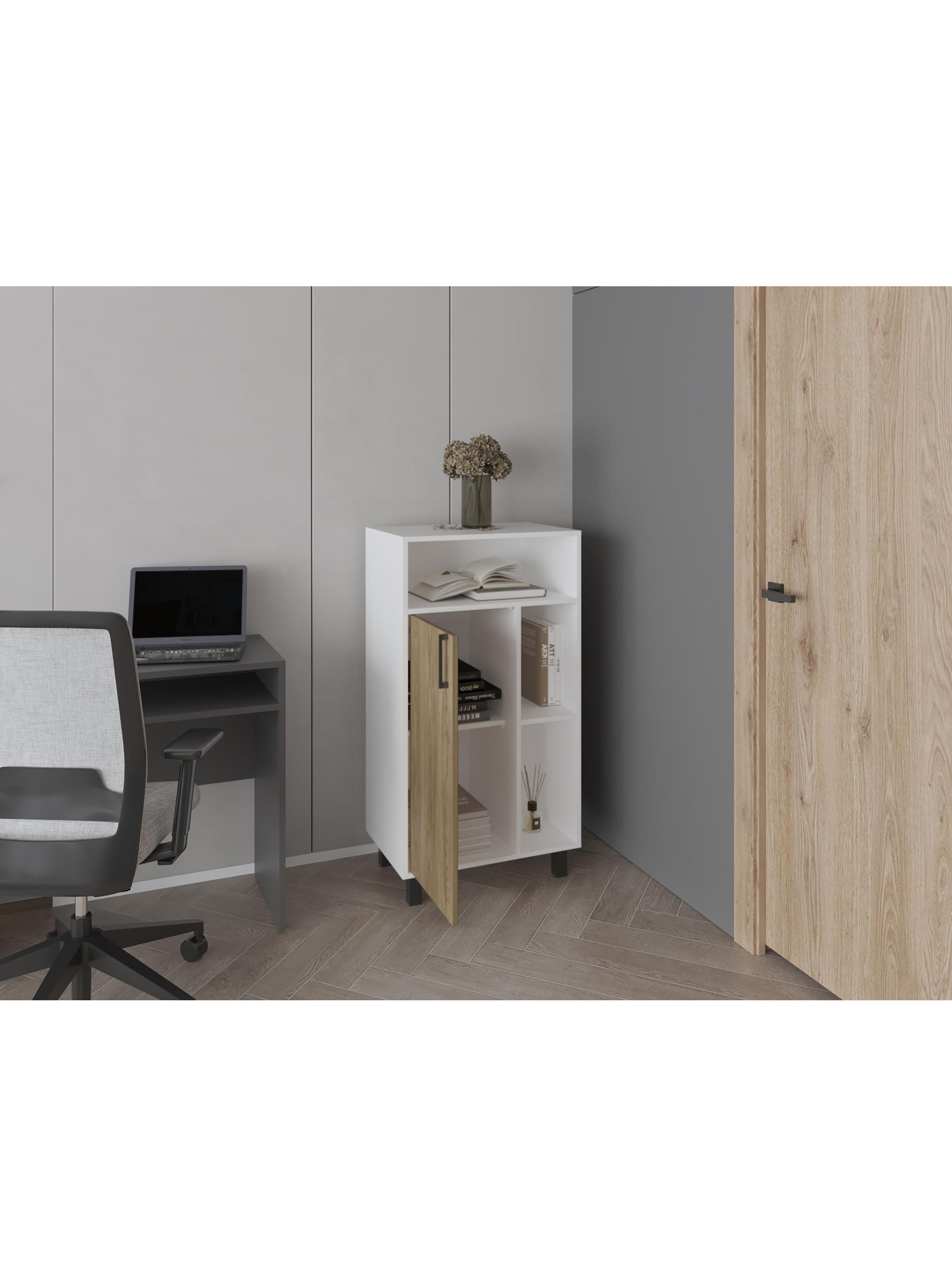 Biblioteca Baja 1 Puerta Bryce 111.5x60x39.9 cm Blanco y Fresno-4