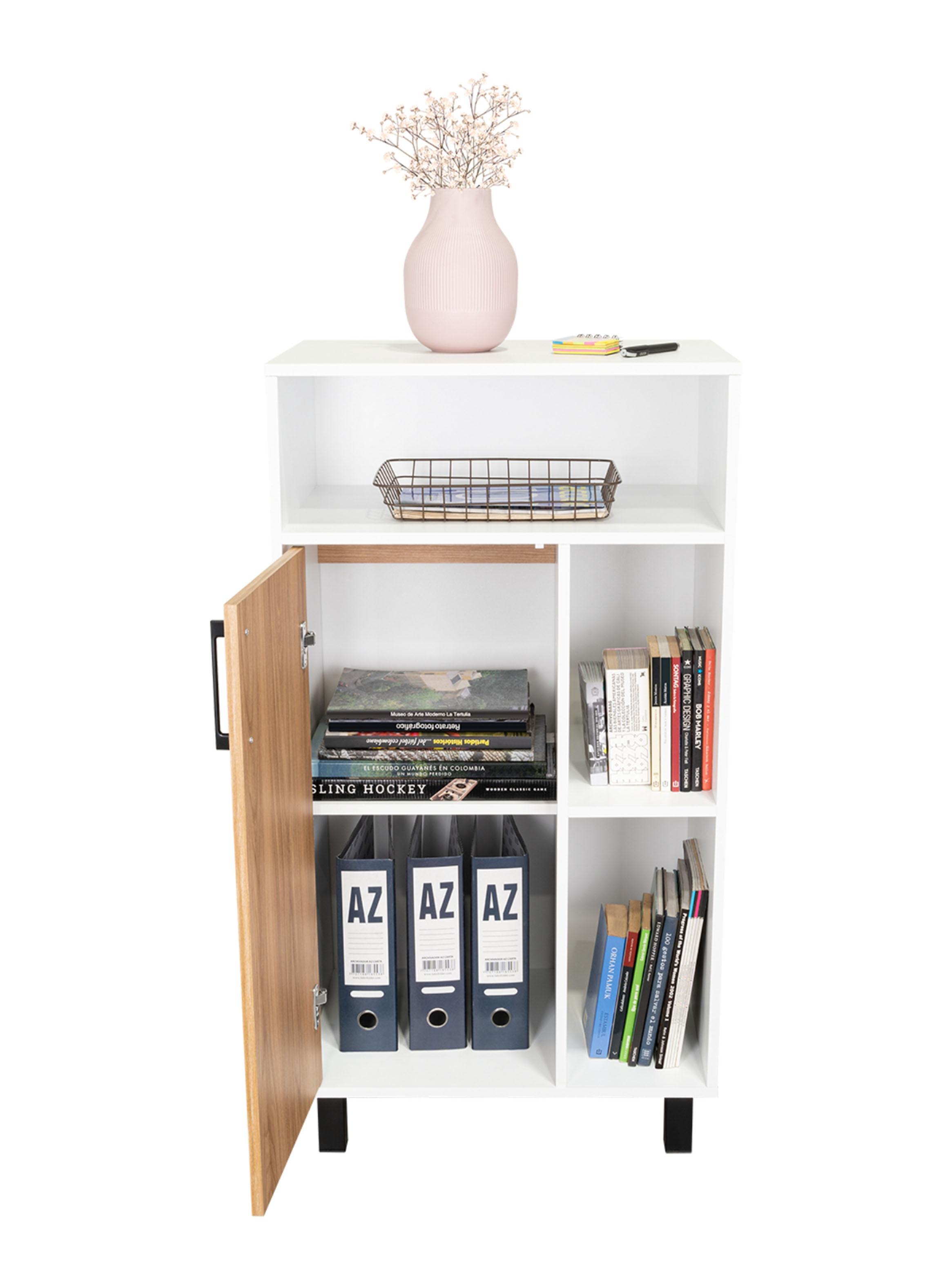 Biblioteca Baja 1 Puerta Bryce 111.5x60x39.9 cm Blanco y Fresno-3