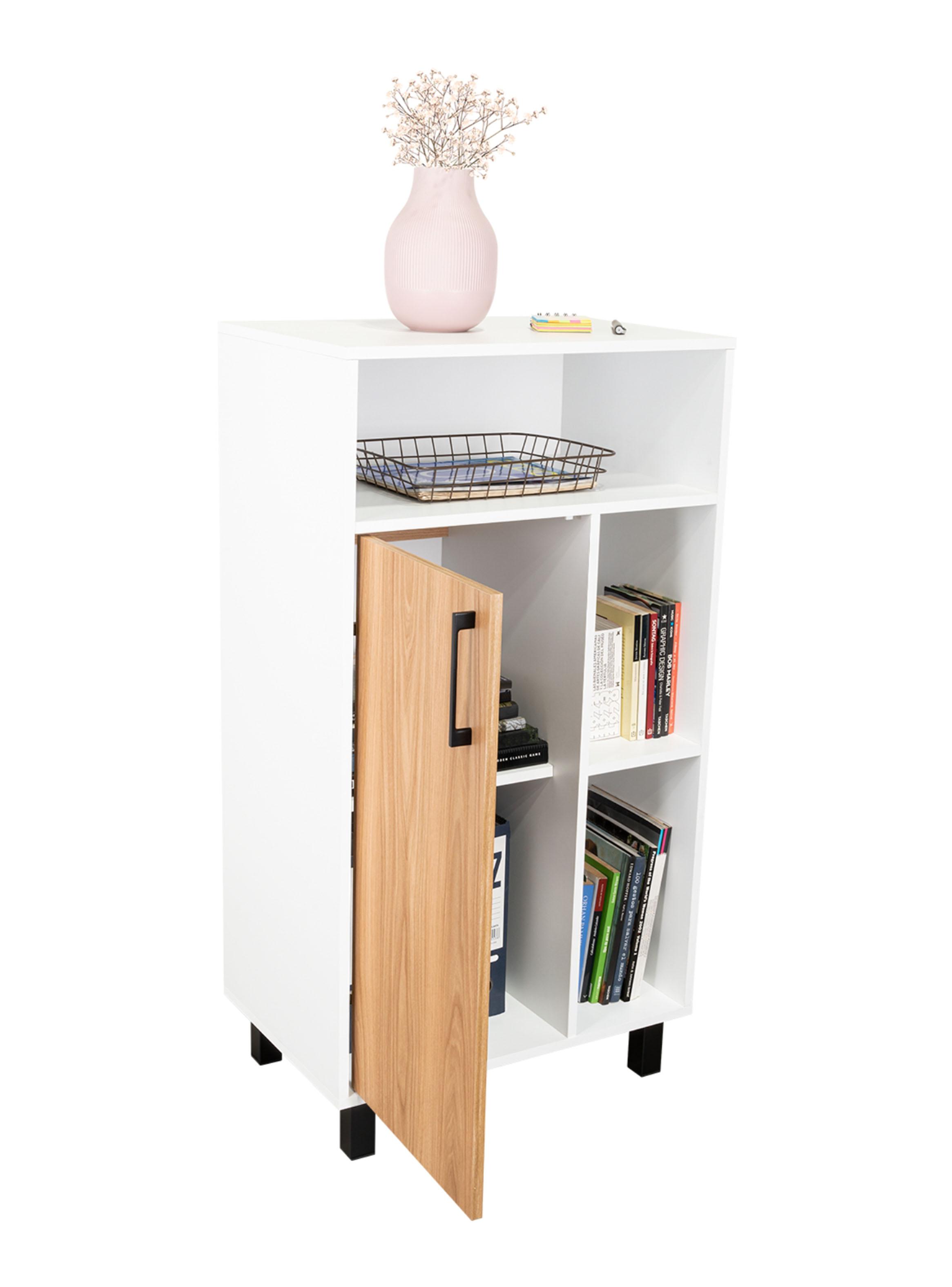 Biblioteca Baja 1 Puerta Bryce 111.5x60x39.9 cm Blanco y Fresno-2