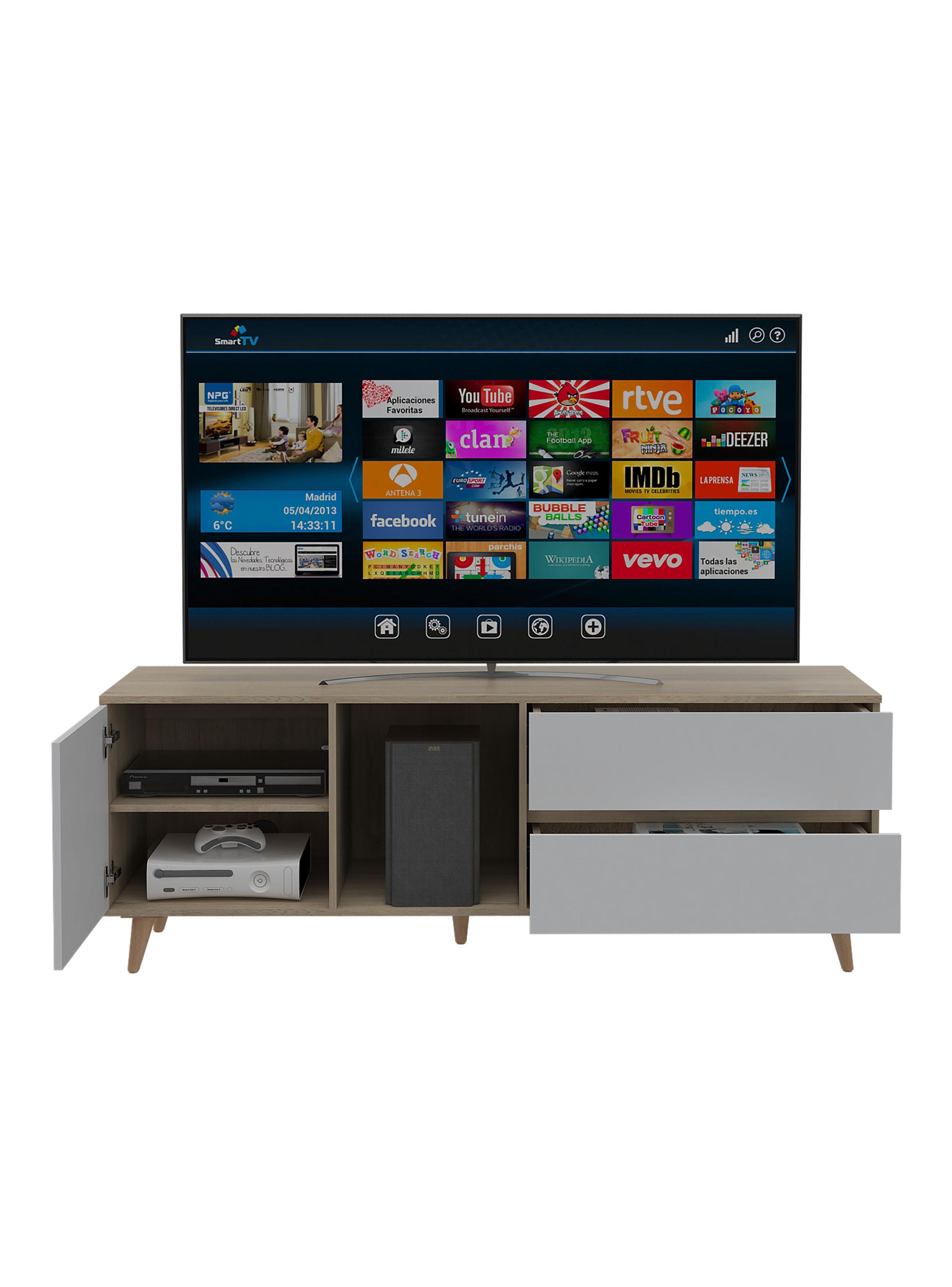 Rack Tv 60'' 1 Puerta 2 Cajones Acacia  58.4X158.4X45.6 cm Rovere y Blanco-2