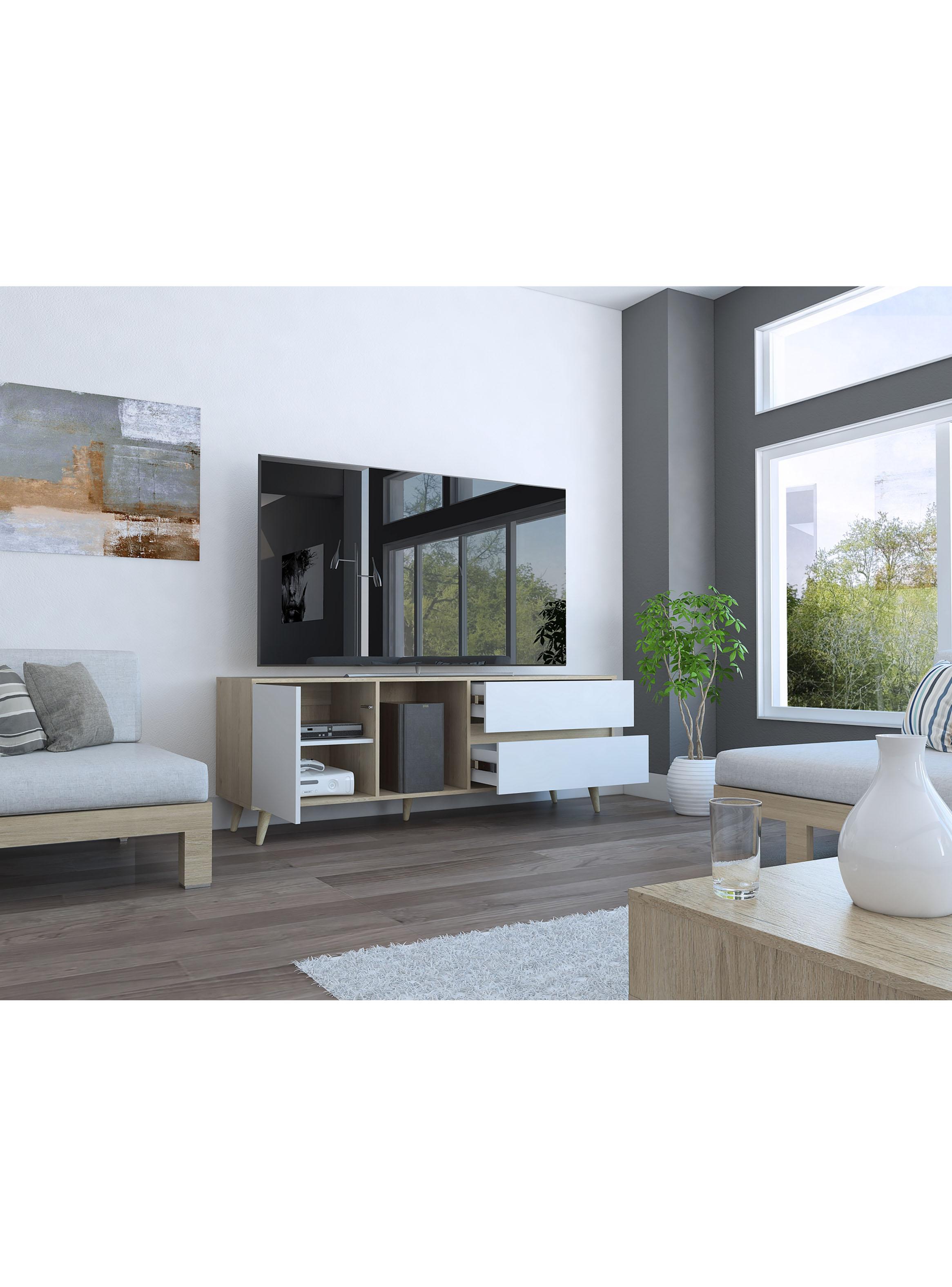 Rack Tv 60'' 1 Puerta 2 Cajones Acacia  58.4X158.4X45.6 cm Rovere y Blanco-4