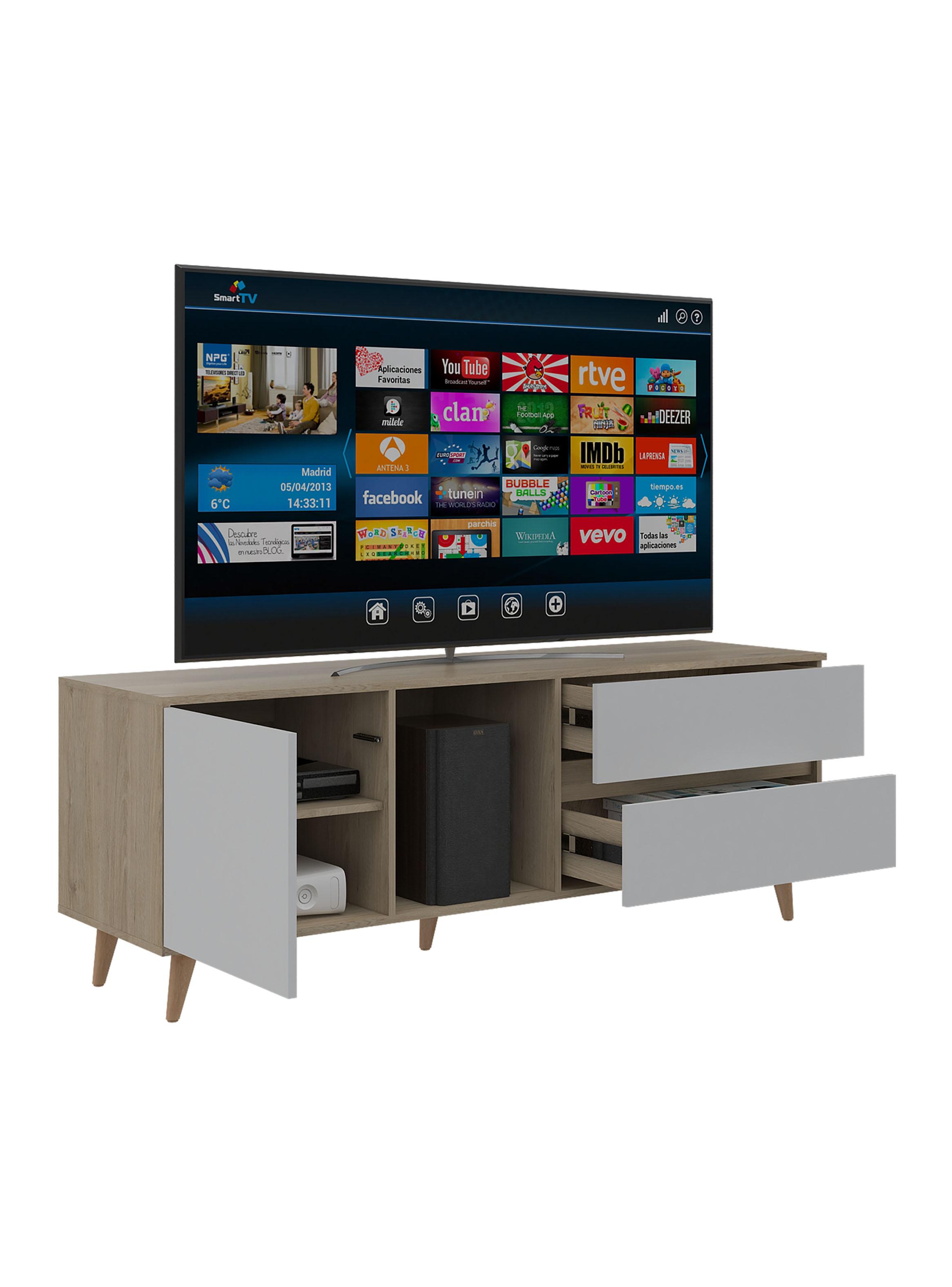 Rack Tv 60'' 1 Puerta 2 Cajones Acacia  58.4X158.4X45.6 cm Rovere y Blanco-3