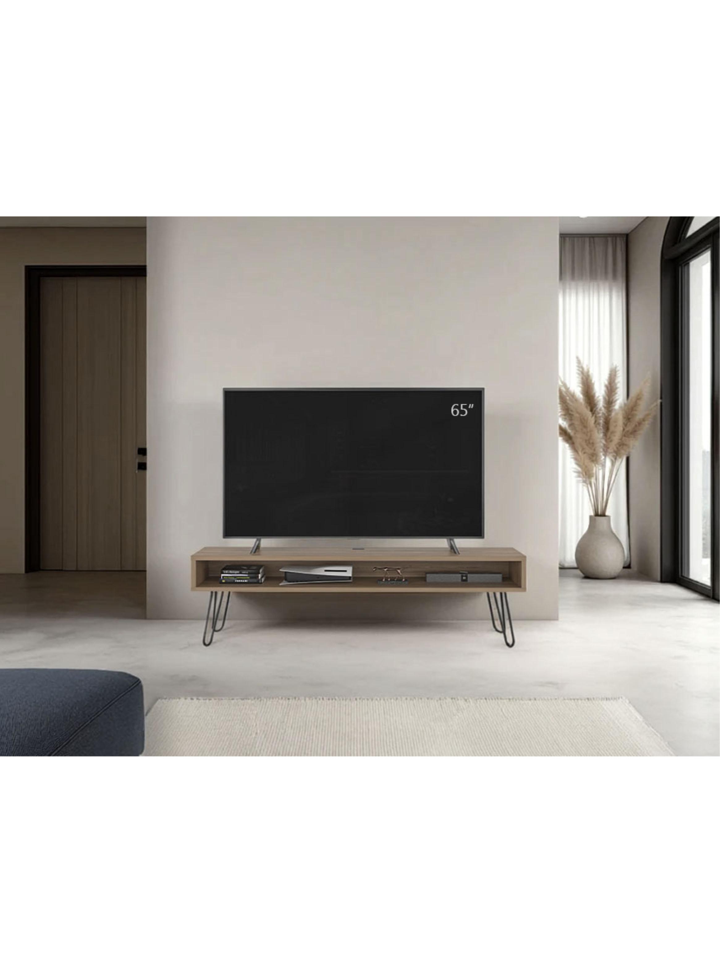 Rack TV 75'' Luft Delgado Pata Acero Alta 49.5x180x35 cm Miel-4