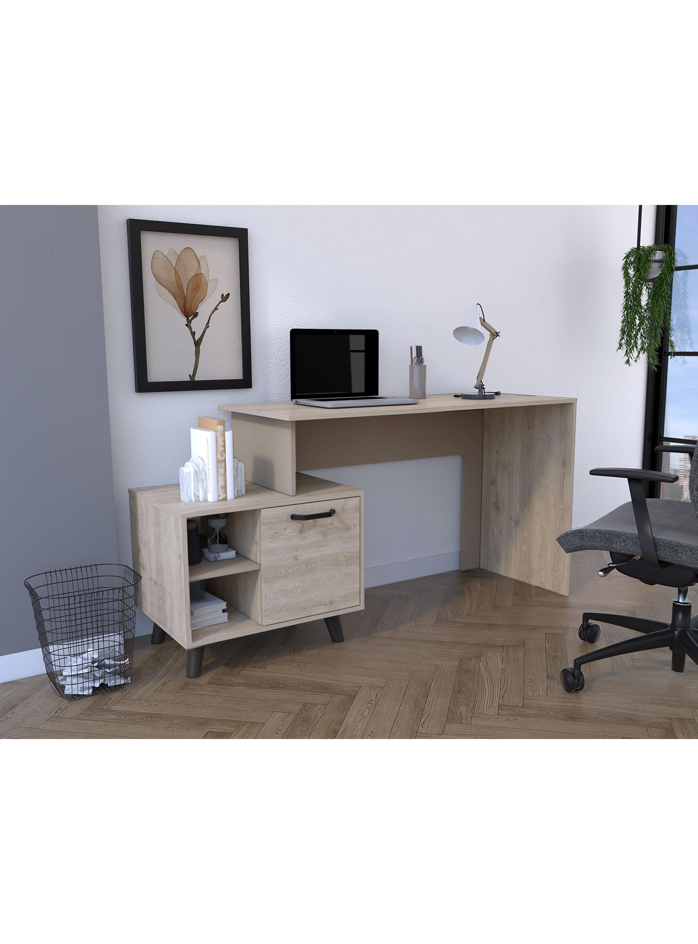 Escritorio Archivador 1 Puerta Leira 75.6x151.5x50.0 cm Ceniza y Taupe-3