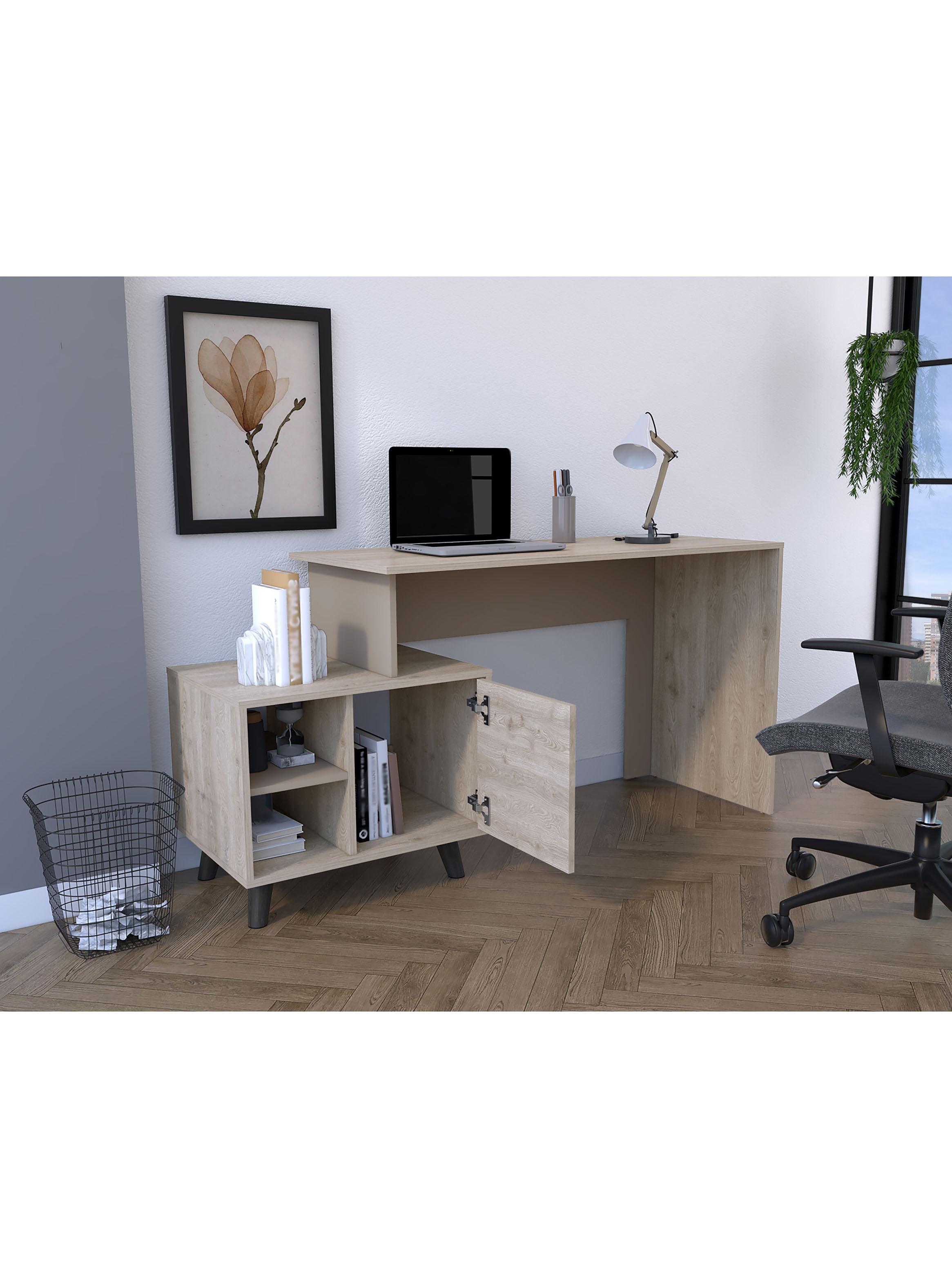 Escritorio Archivador 1 Puerta Leira 75.6x151.5x50.0 cm Ceniza y Taupe-4