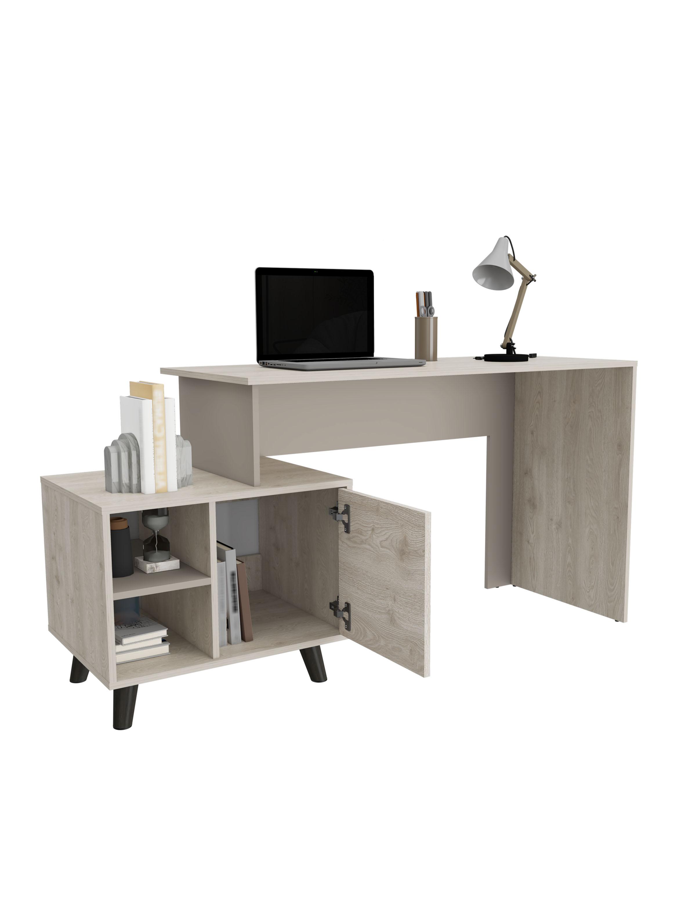 Escritorio Archivador 1 Puerta Leira 75.6x151.5x50.0 cm Ceniza y Taupe-2