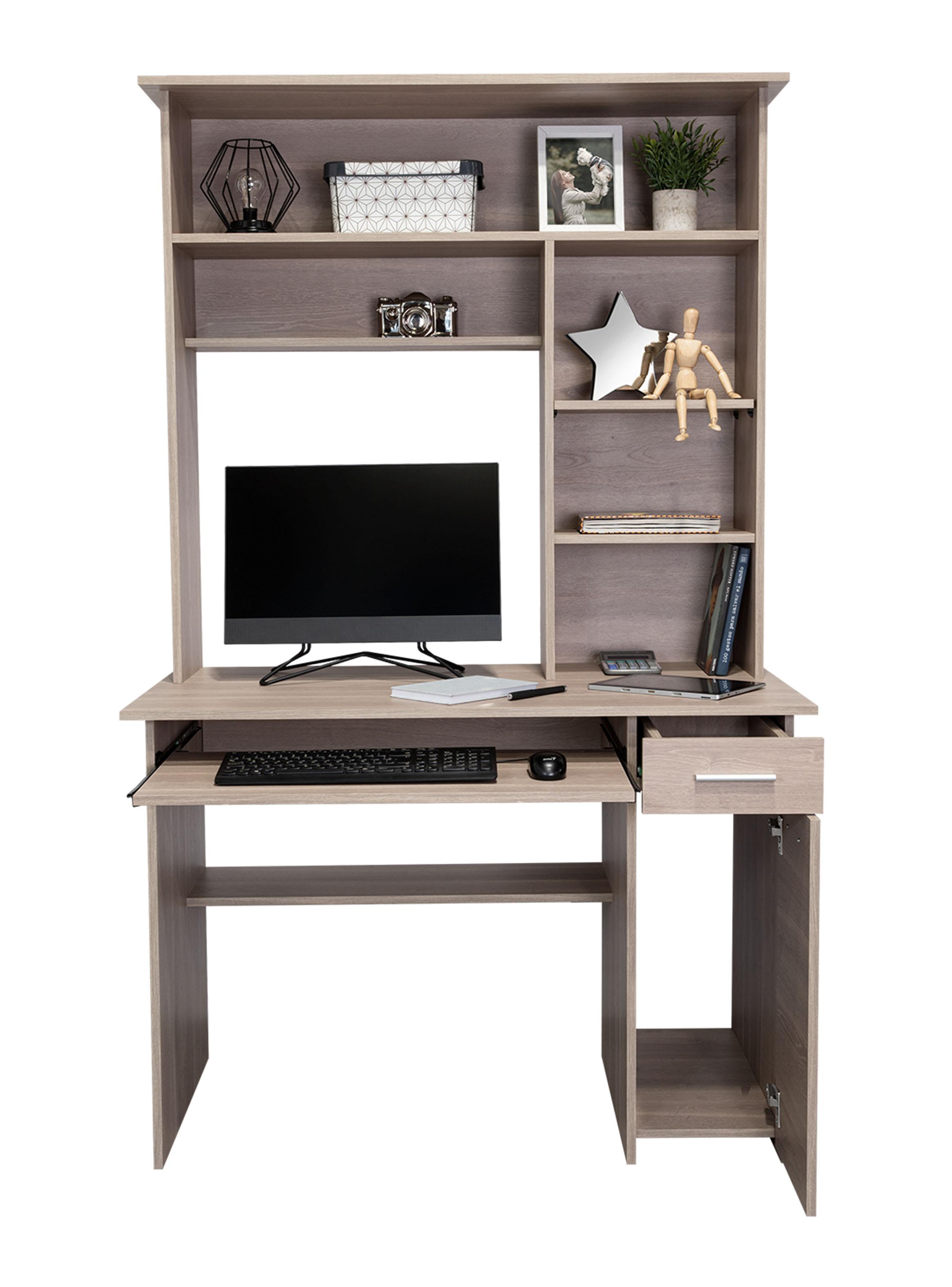 Escritorio Biblioteca 1 Puerta 1 Cajón 180 180.7x110x58.3 cm Ceniza-2