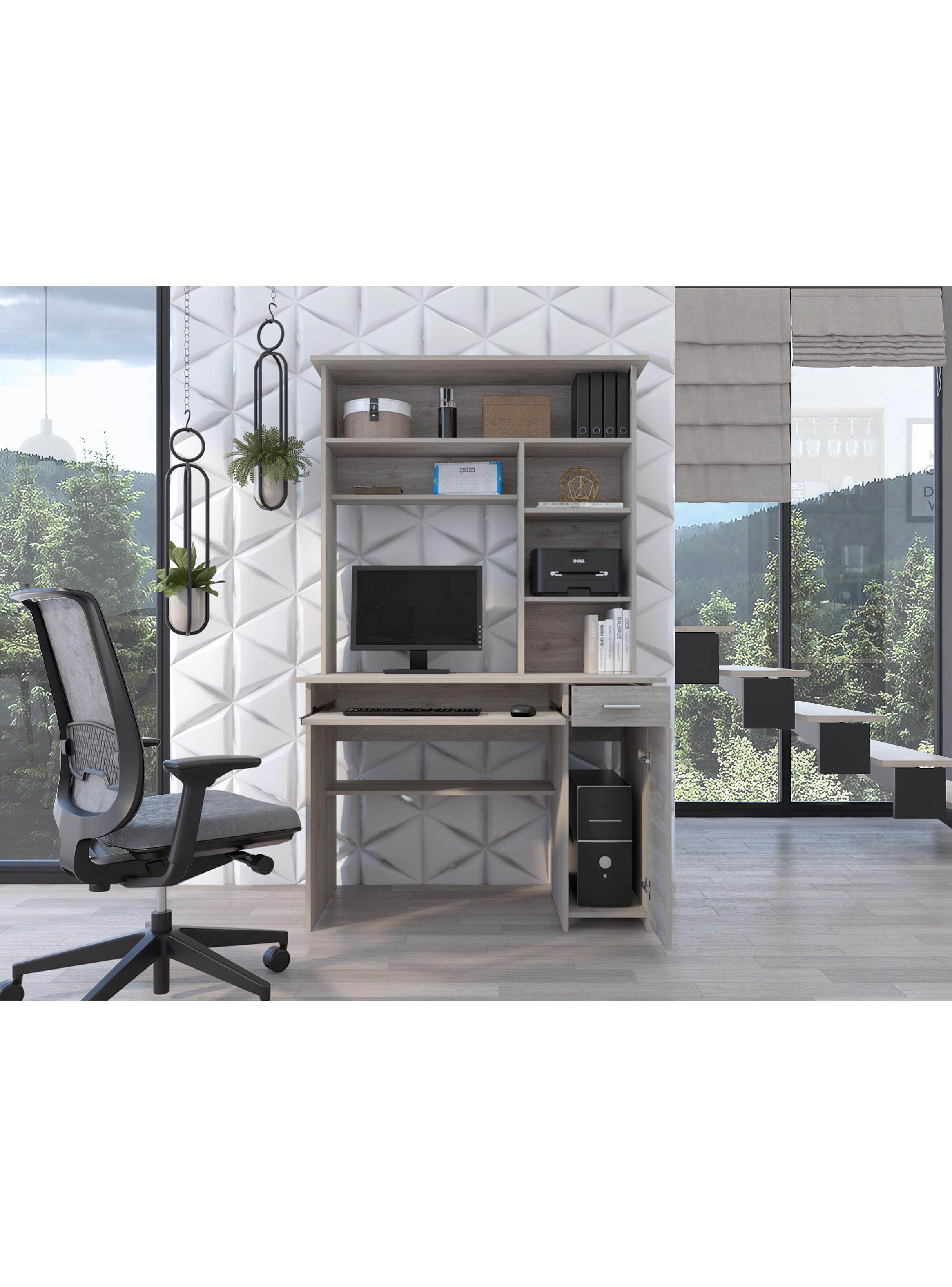 Escritorio Biblioteca 1 Puerta 1 Cajón 180 180.7x110x58.3 cm Ceniza-5