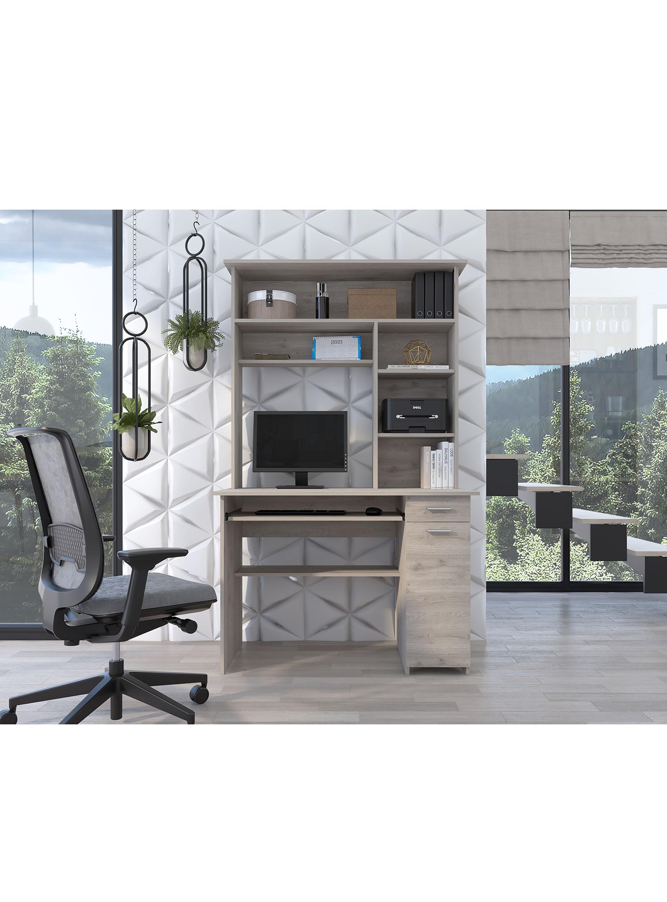 Escritorio Biblioteca 1 Puerta 1 Cajón 180 180.7x110x58.3 cm Ceniza-4