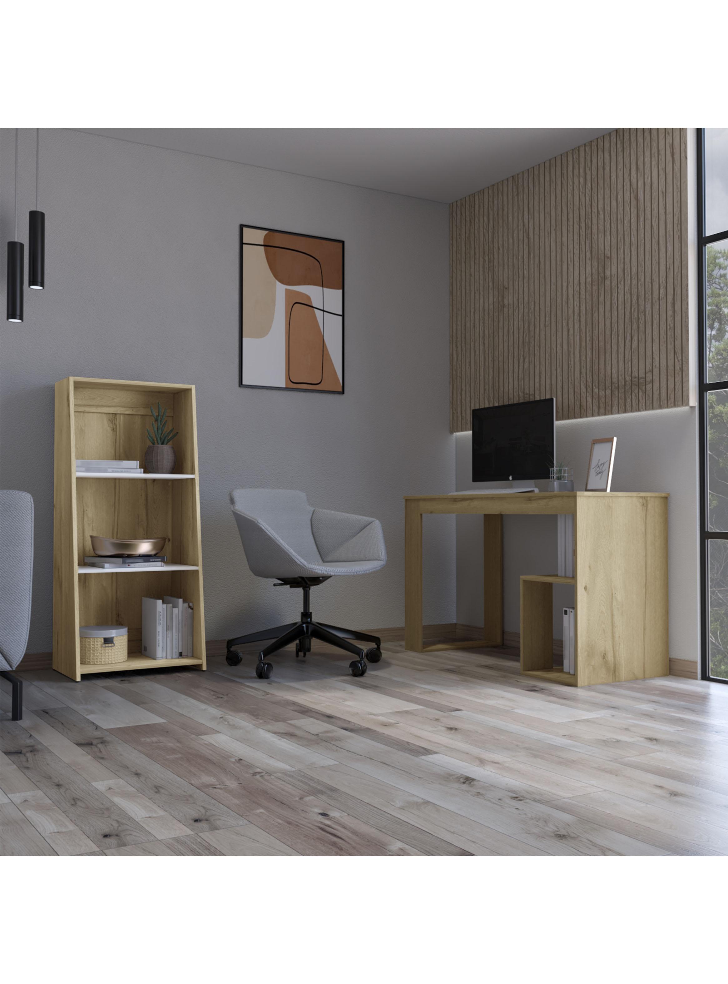 Combo Escritorio Recto Astana + Biblioteca Note Duna y Blanco-4