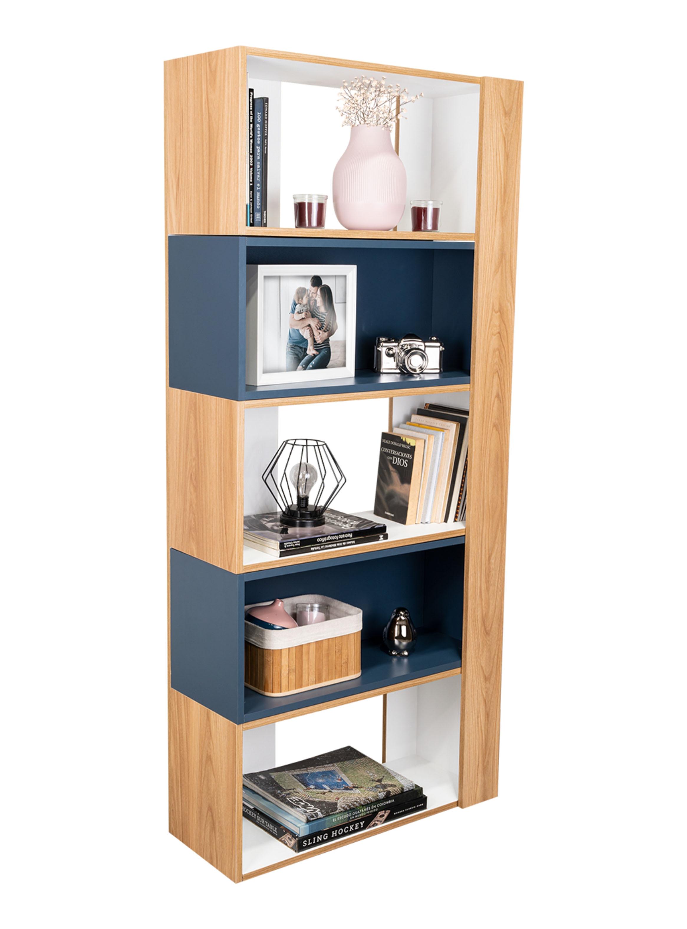 Biblioteca Cubo Beijing 161.5x70.2x28.6 cm Kronos. Blanco y Azul-3