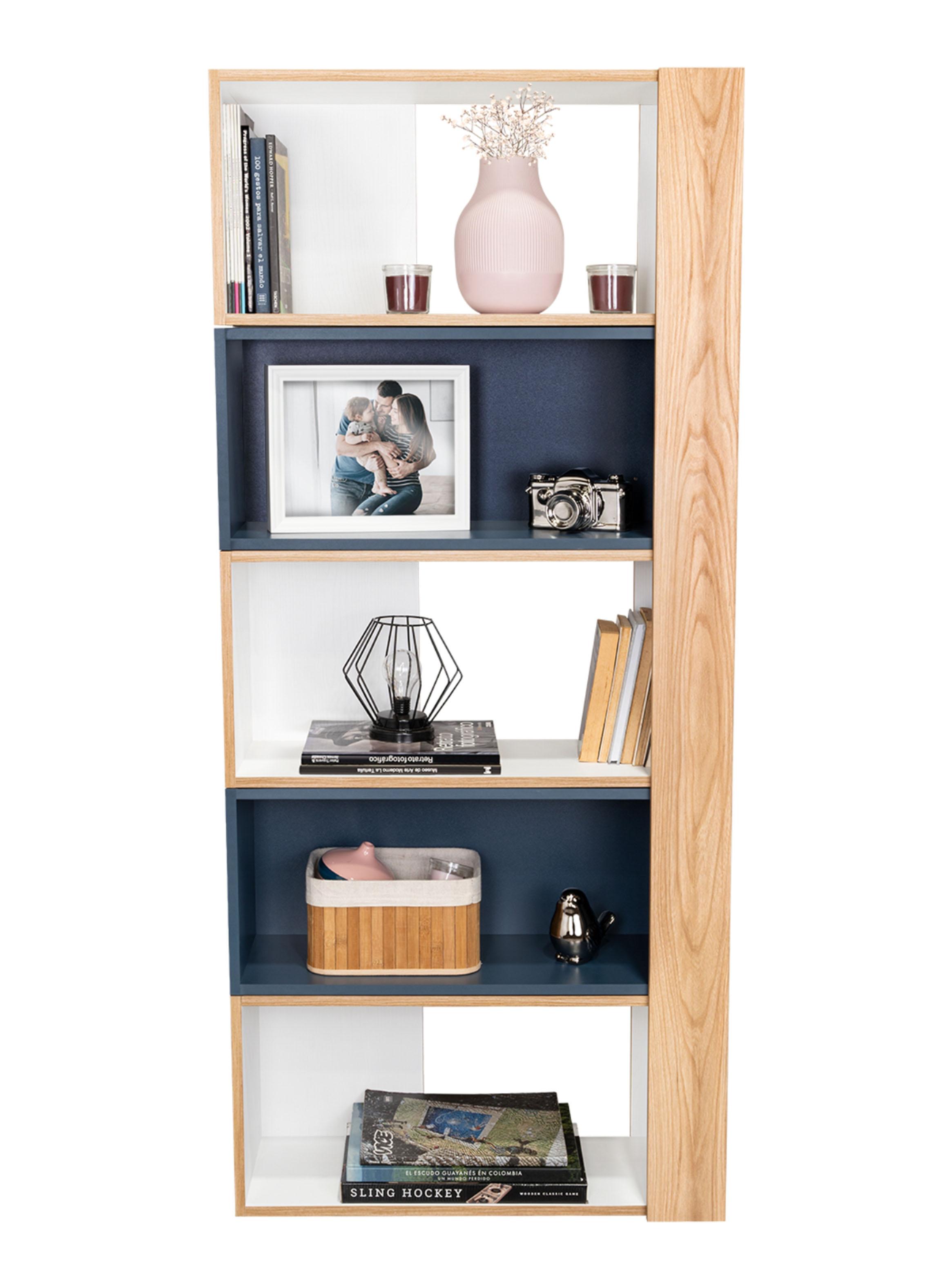 Biblioteca Cubo Beijing 161.5x70.2x28.6 cm Kronos. Blanco y Azul-2
