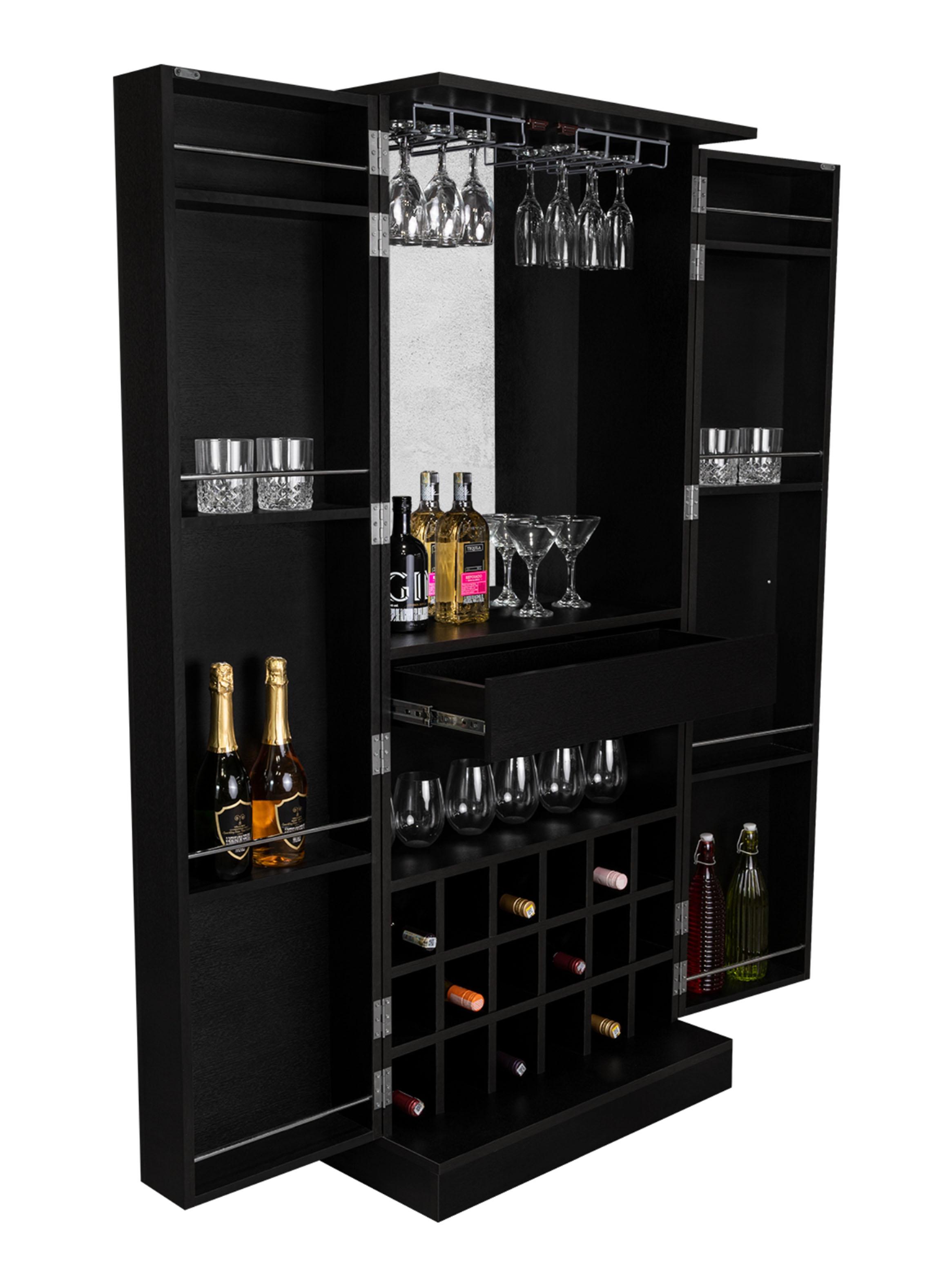 Bar Alto 2 Puertas Amplio con Portacopas Espacio Malbec Wengue-3