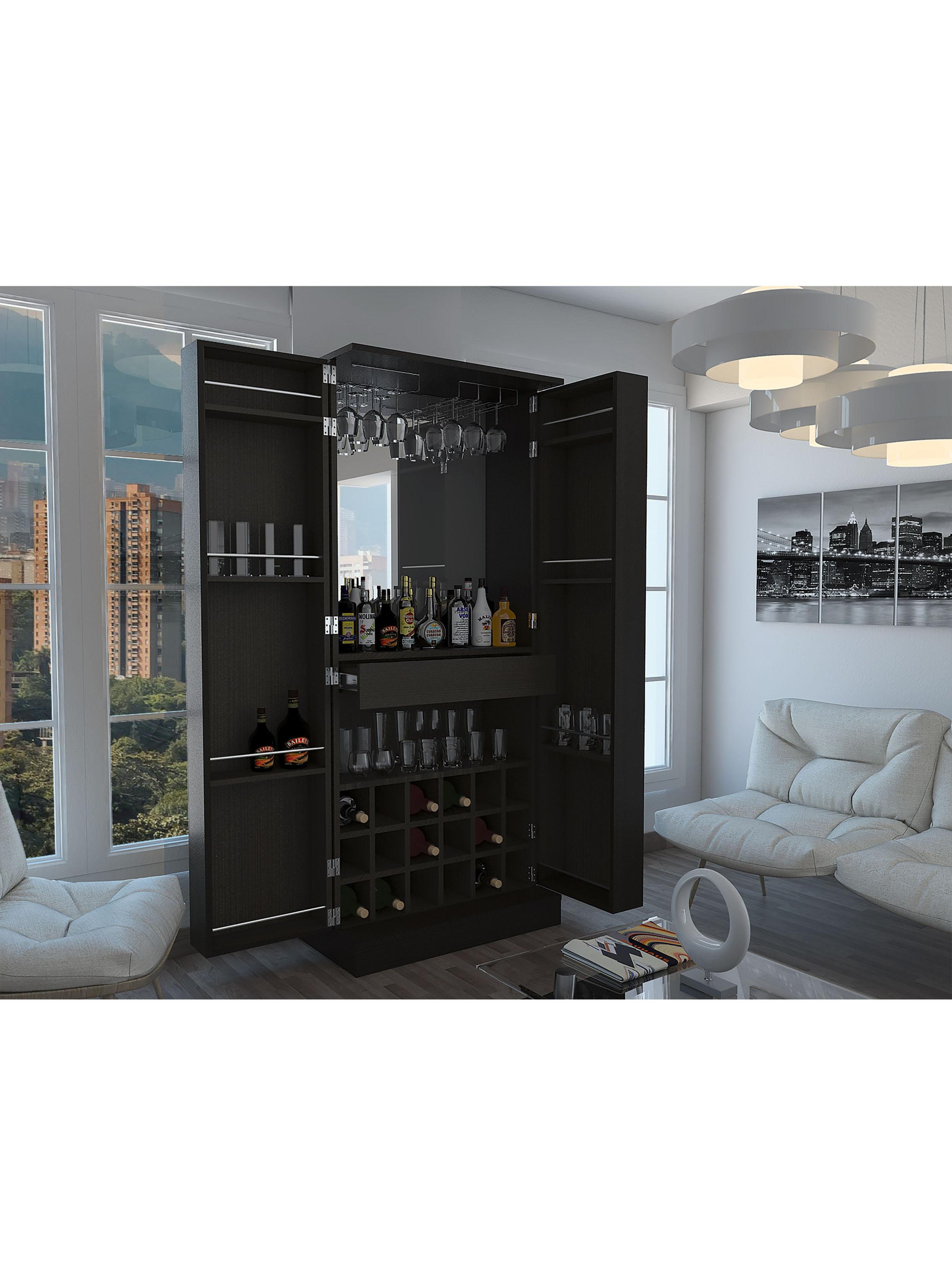 Bar Alto 2 Puertas Amplio con Portacopas Espacio Malbec Wengue-4