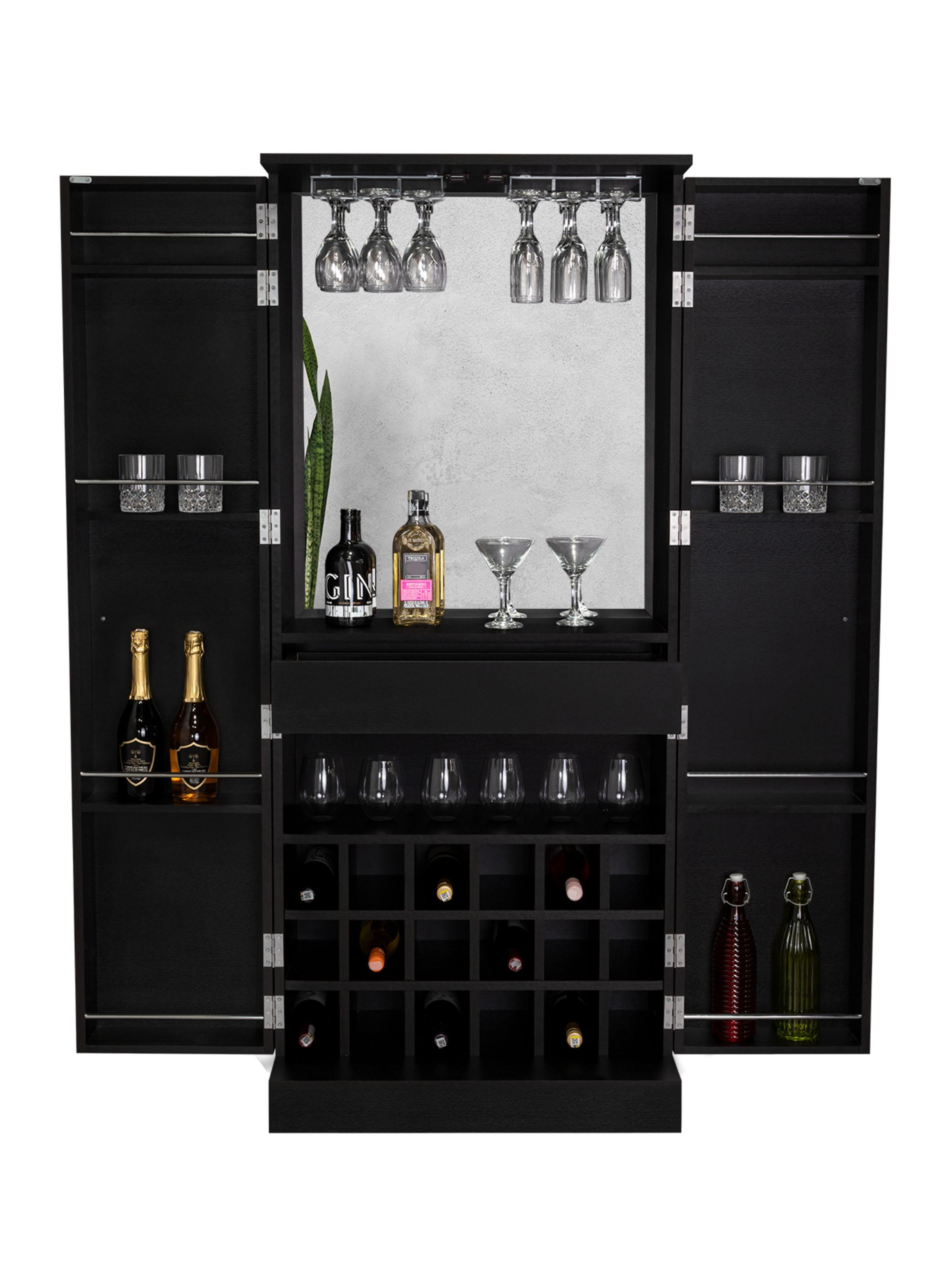 Bar Alto 2 Puertas Amplio con Portacopas Espacio Malbec Wengue-2