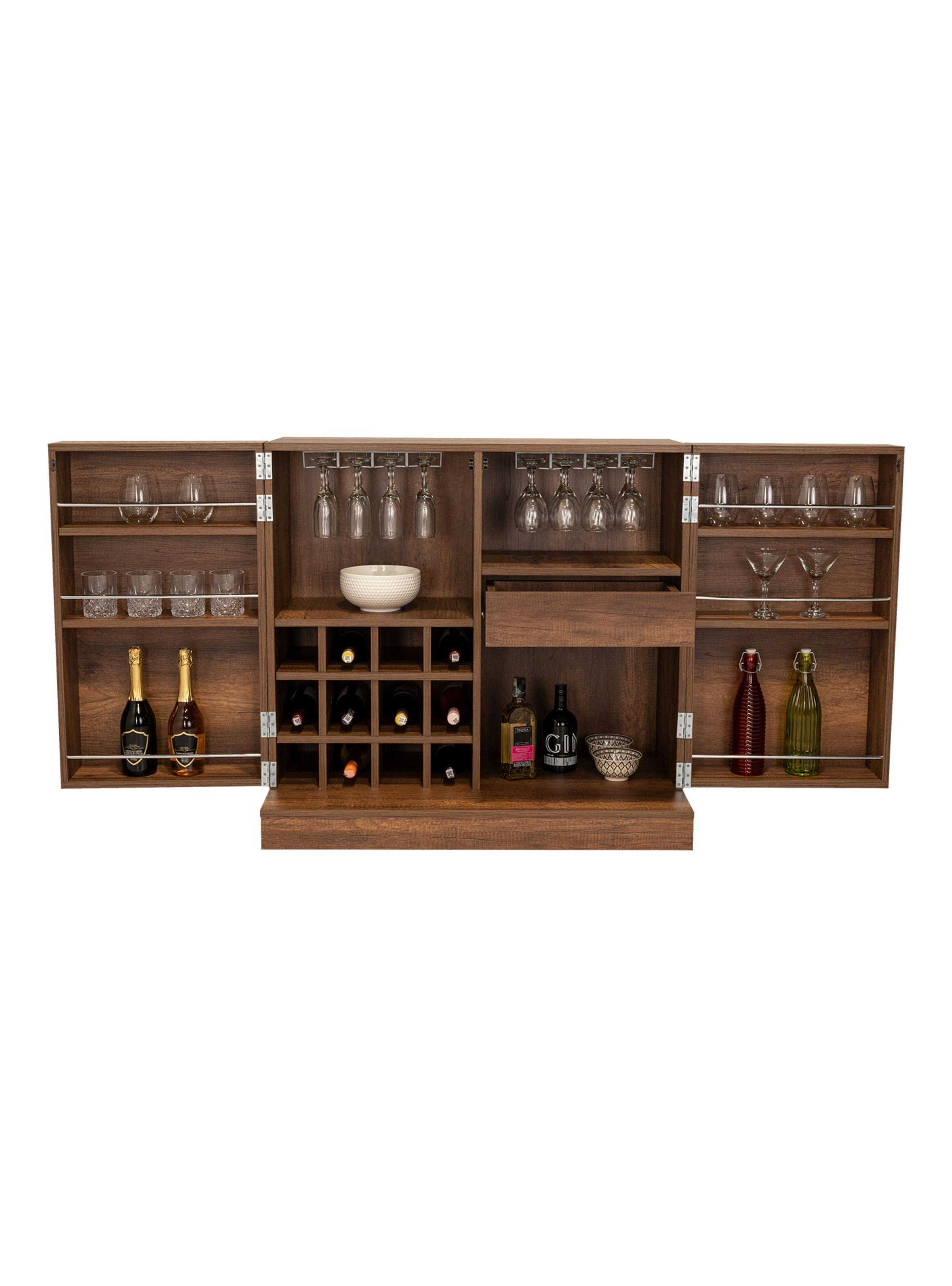 Bar Bajo Sintra 2 Puertas 12 Botelleros y Portacopas Caramelo-3