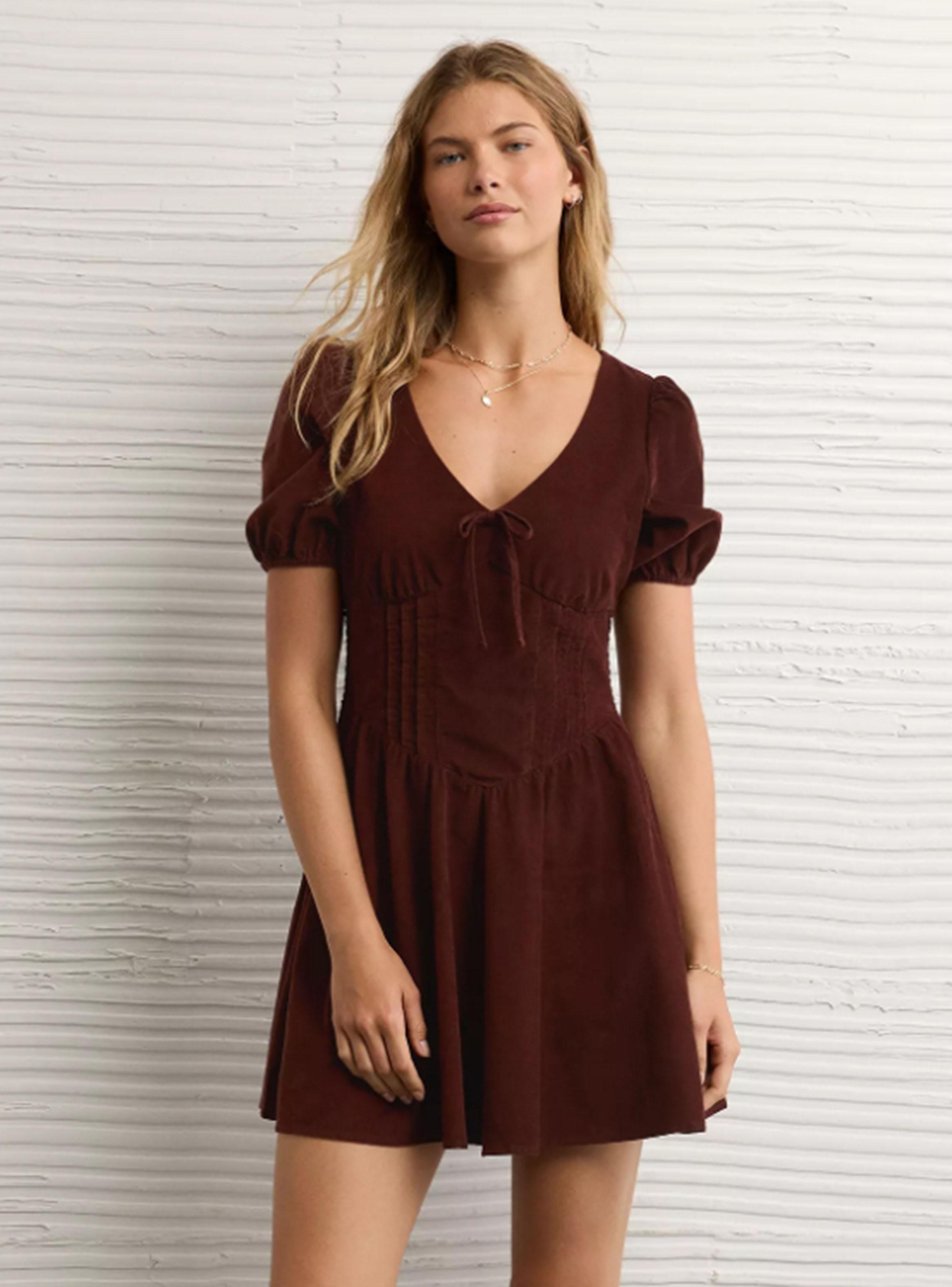 Vestido Ae Cuello V Manga Corta-0