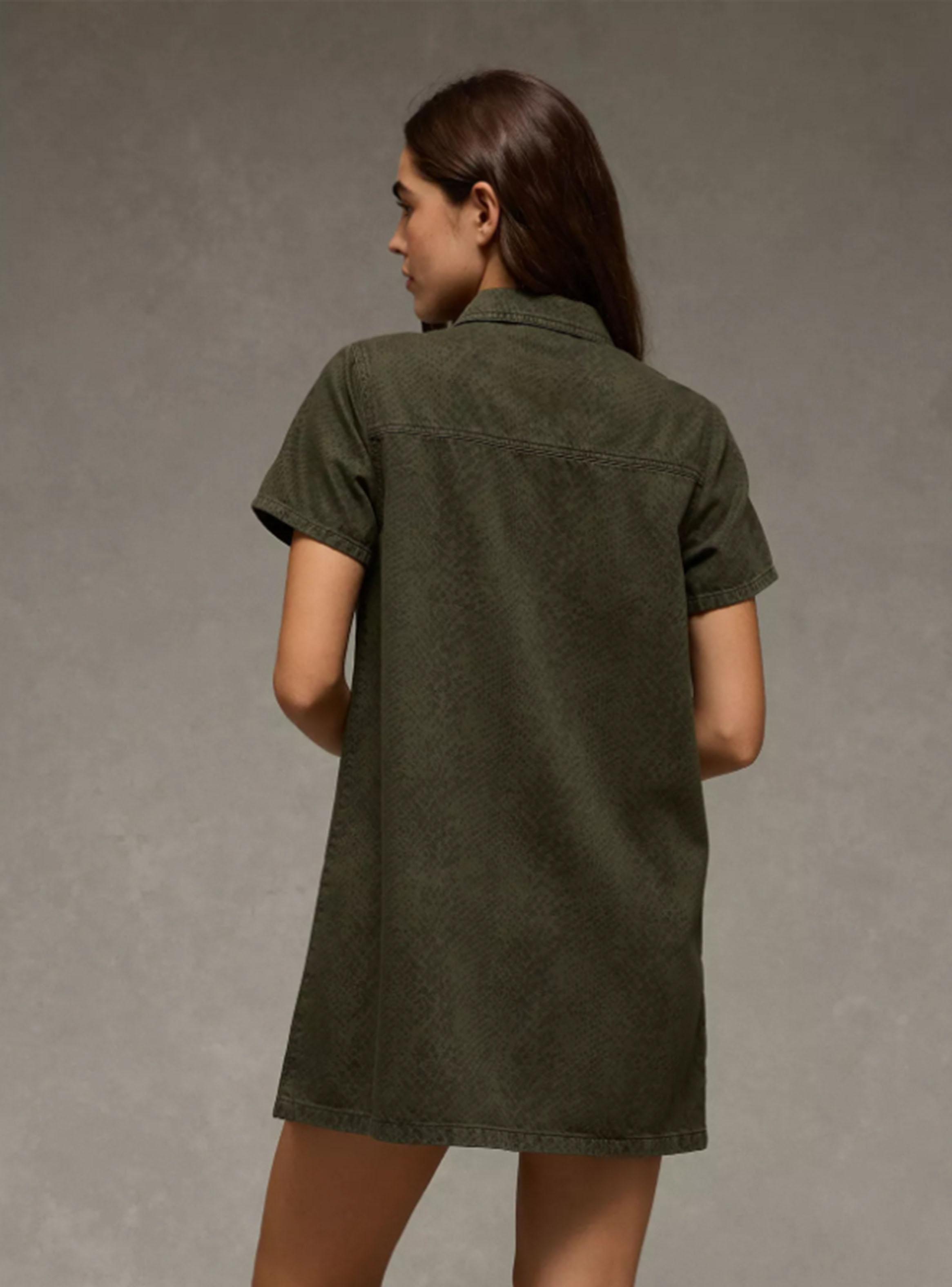 Vestido Ae Corto Estilo Camisa de Denim y Botón-1