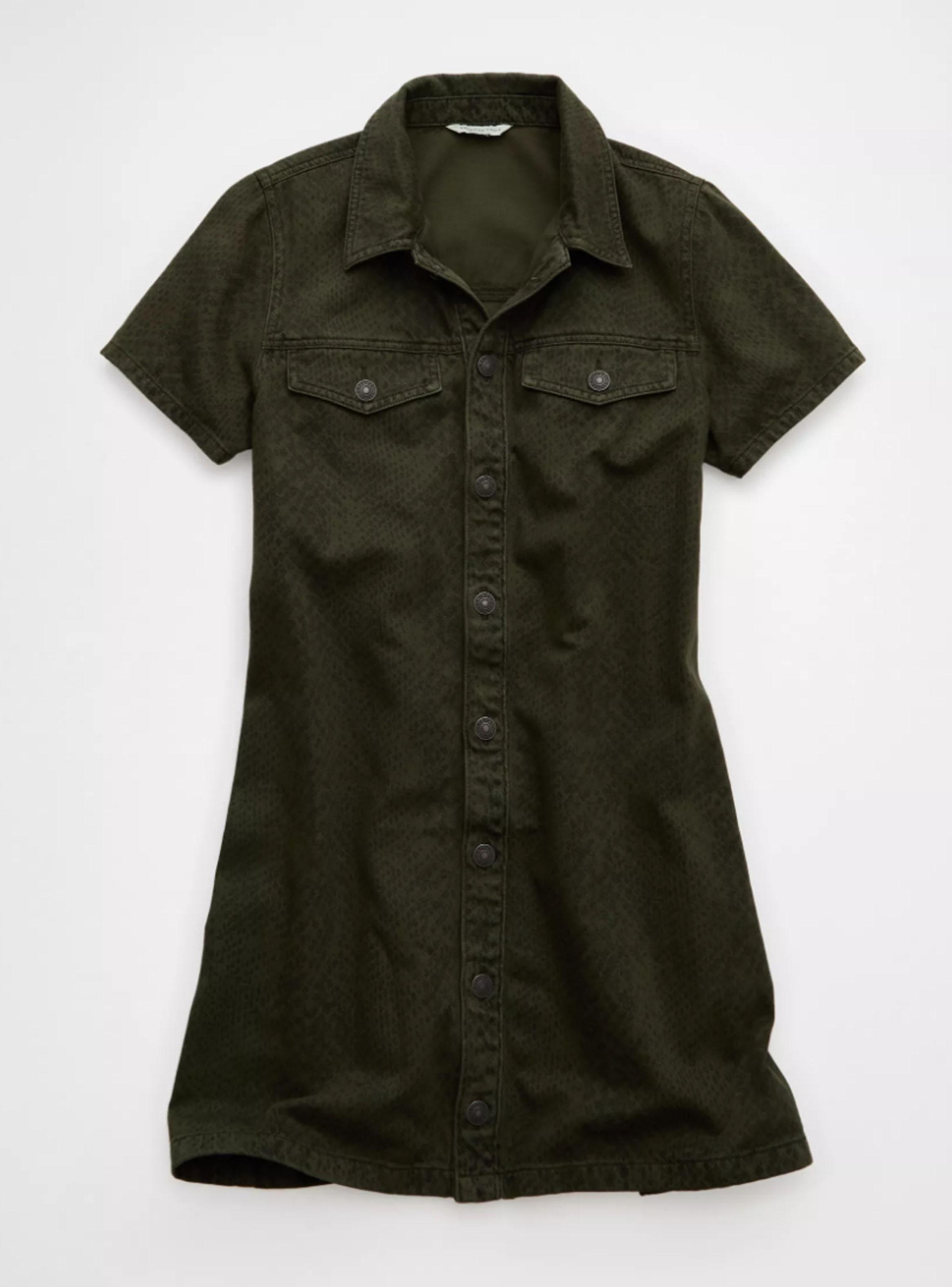 Vestido Ae Corto Estilo Camisa de Denim y Botón-3