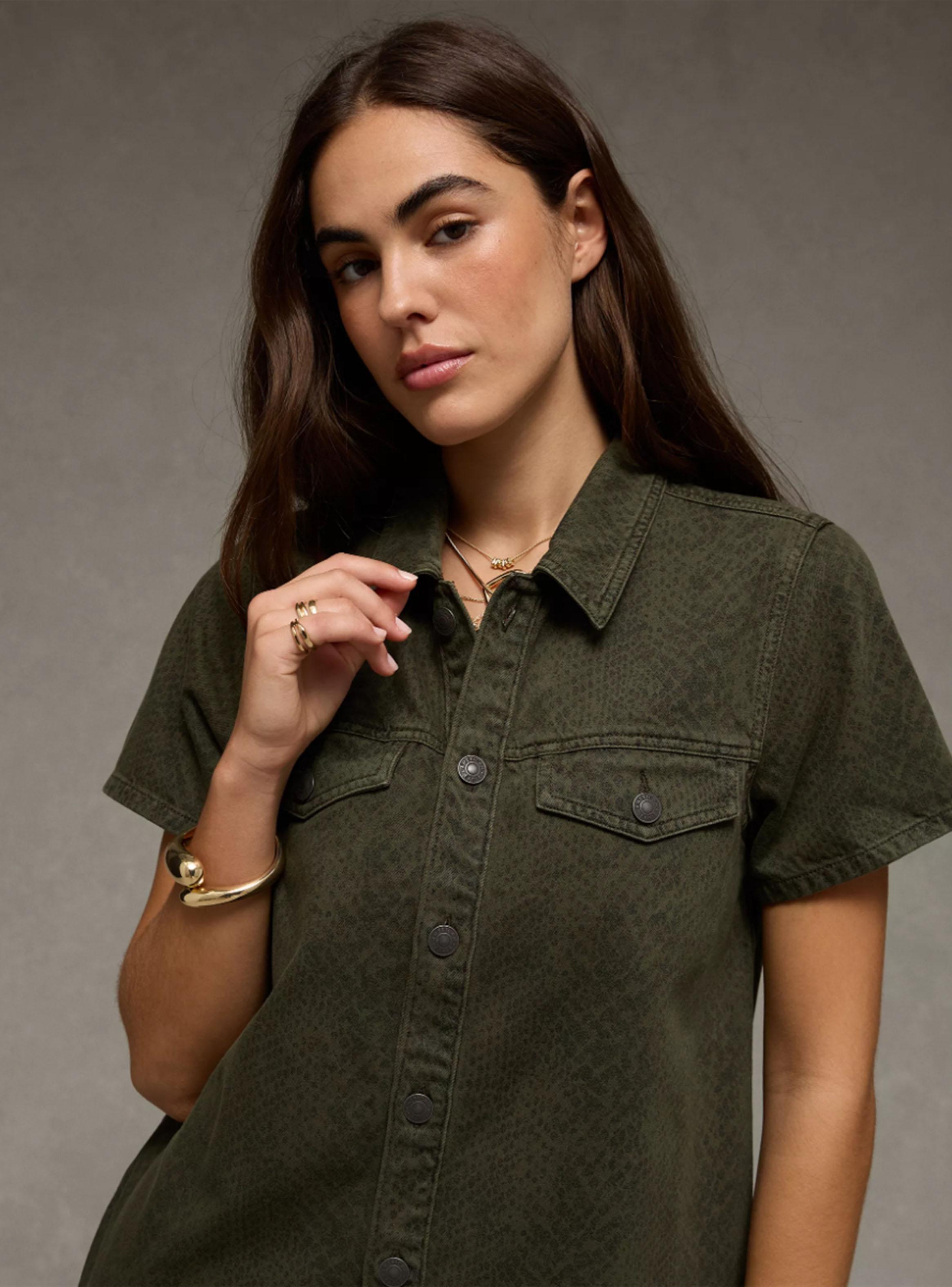 Vestido Ae Corto Estilo Camisa de Denim y Botón-2