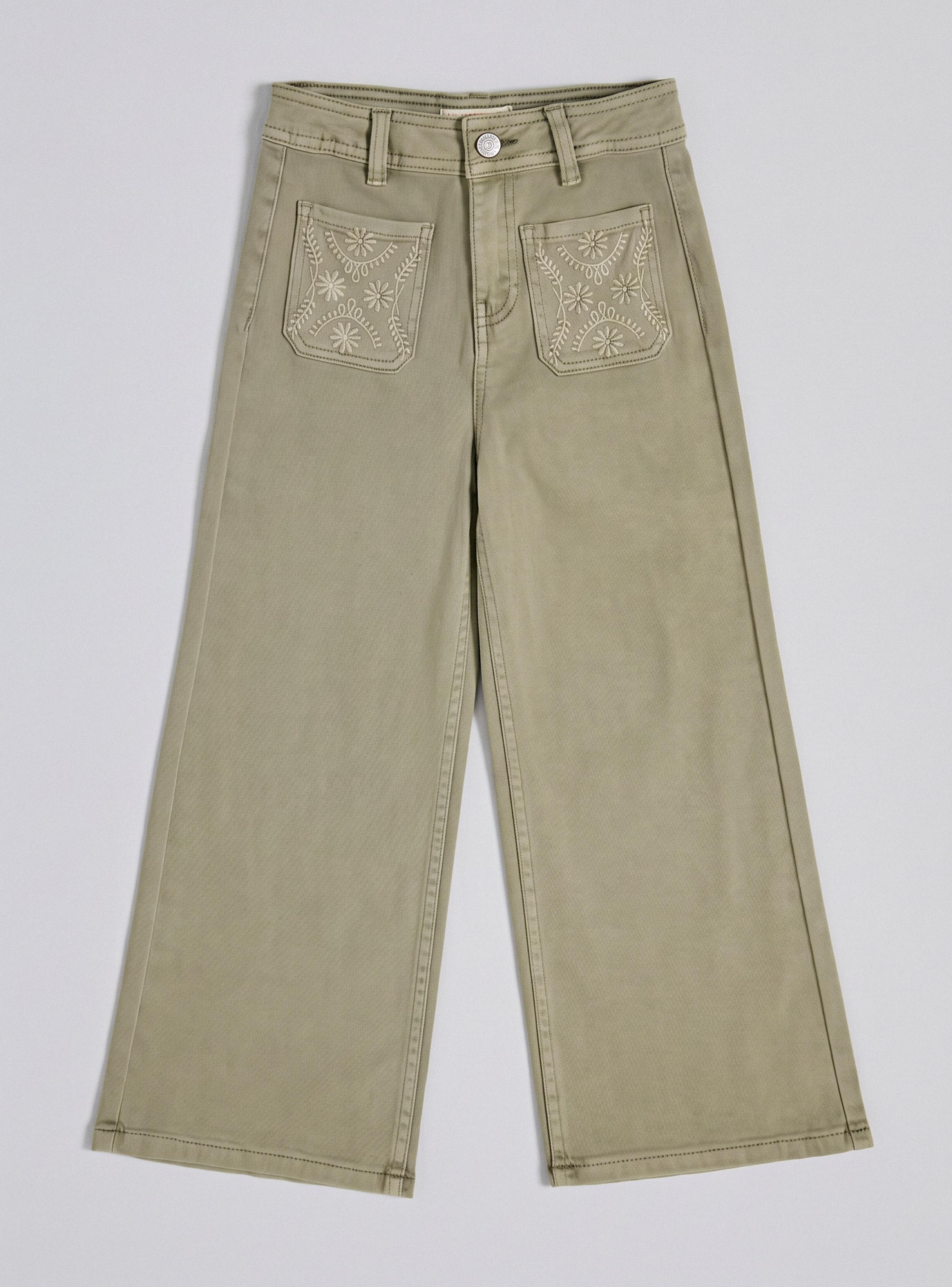 Pantalón Wide Leg con Teñido en Prenda y Bolsillos Bordados-1