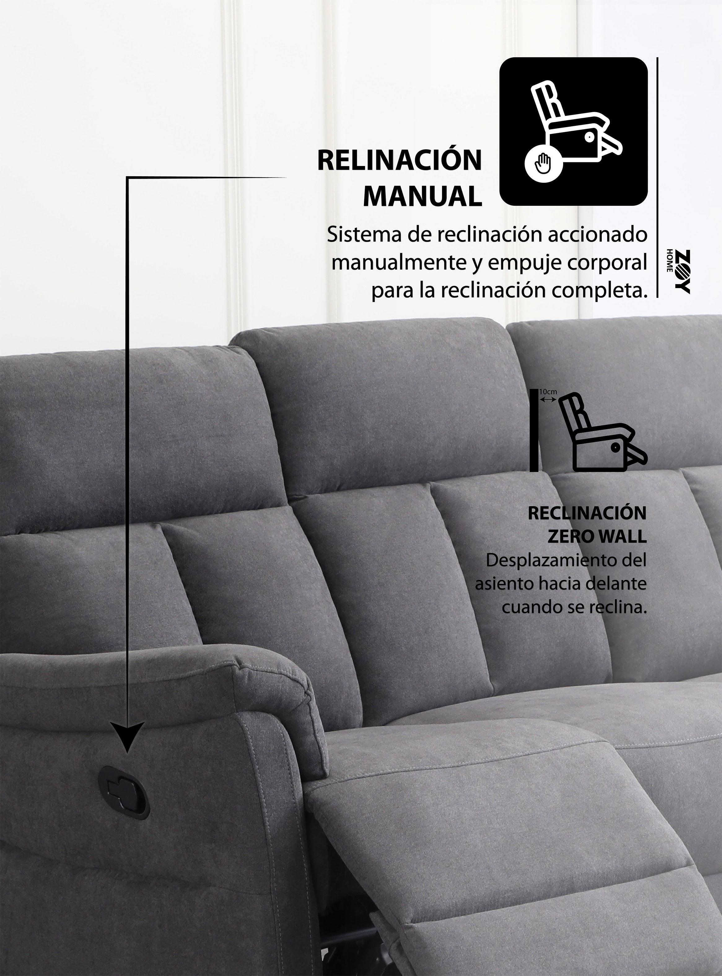 Sofá Reclinable 3 Cuerpos Beijing Tela Grafito-2