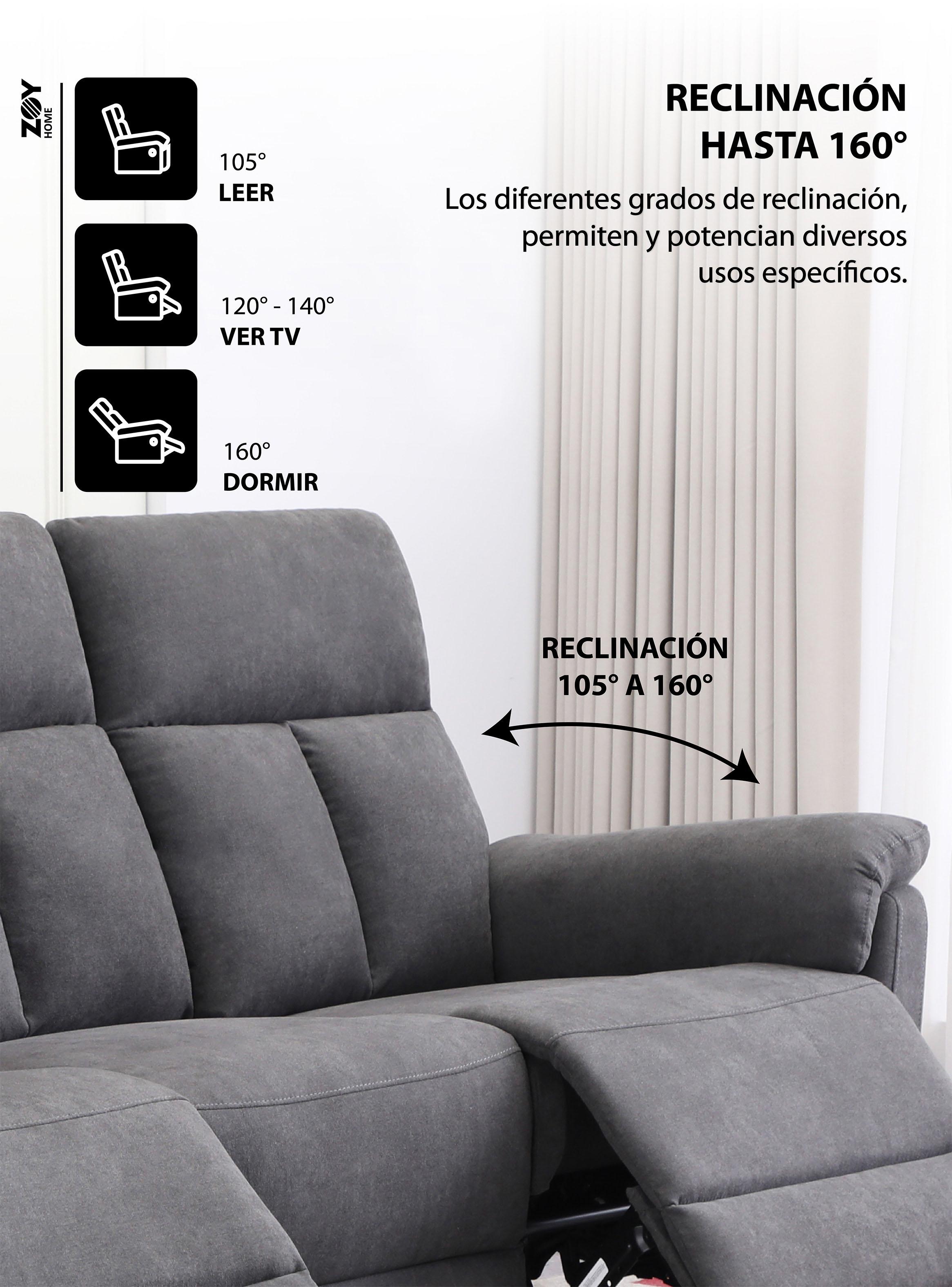 Sofá Reclinable 3 Cuerpos Beijing Tela Grafito-3