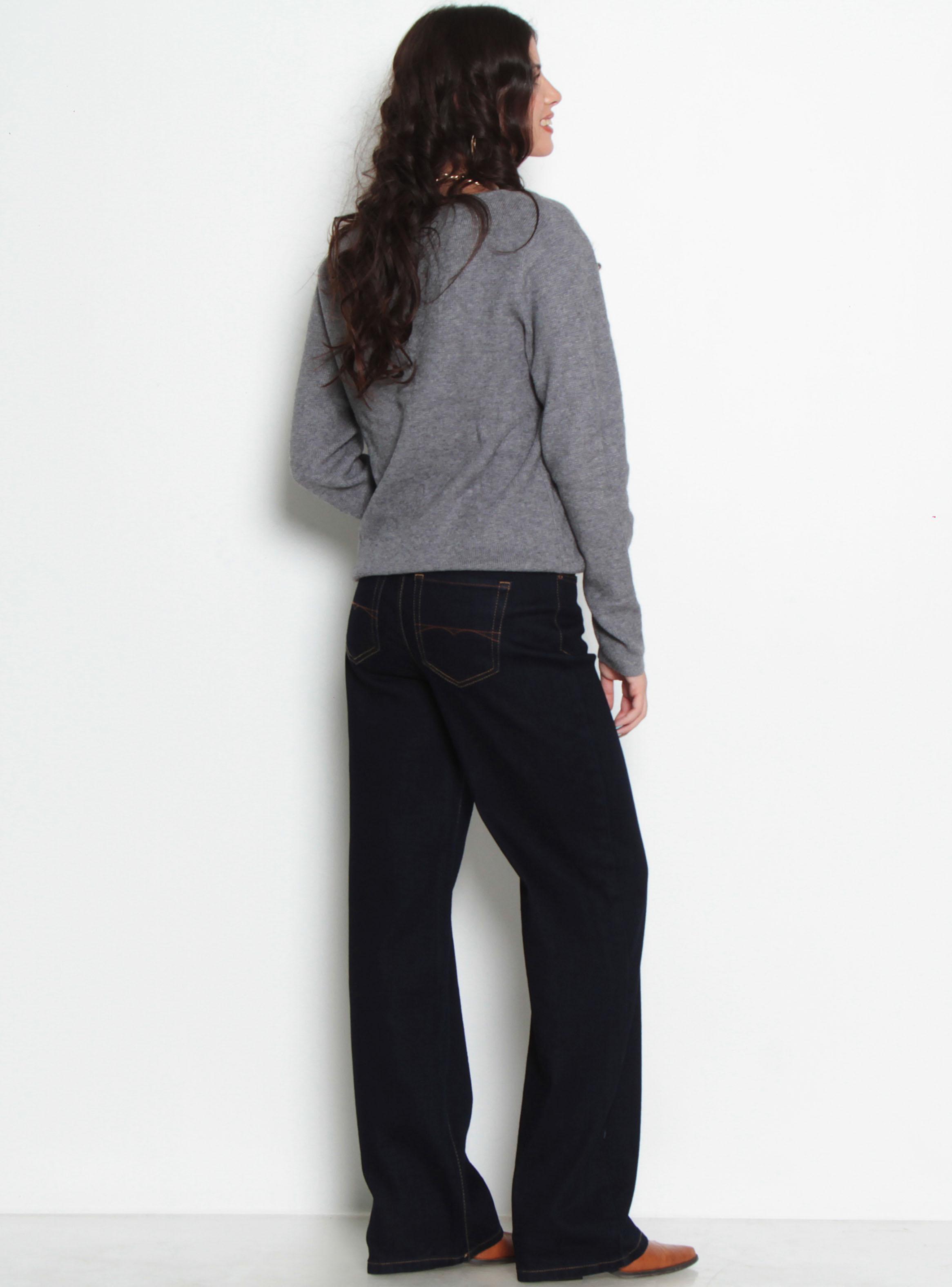 Jeans Wide Leg Tiro Alto Pretina Básica 1 Botón J301-4