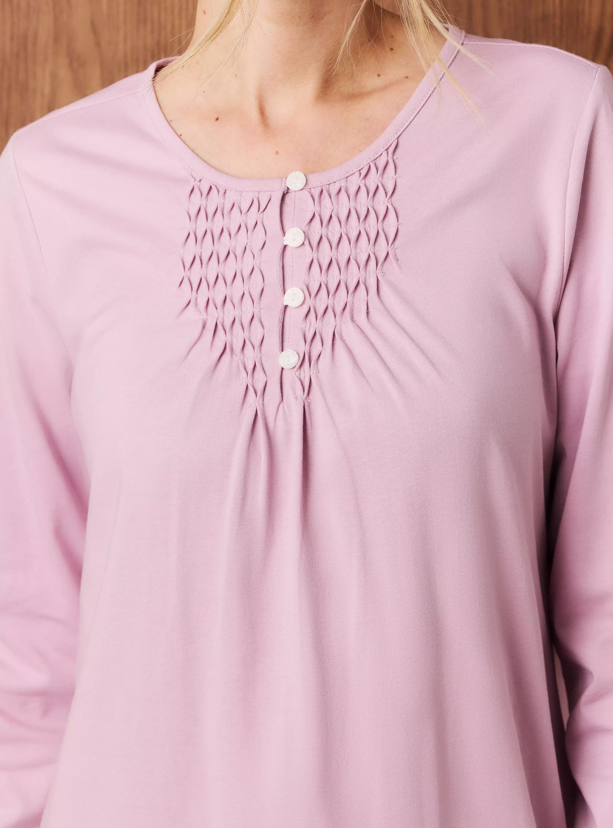 Camisa de Dormir con Diseño Broderie a un Color-3
