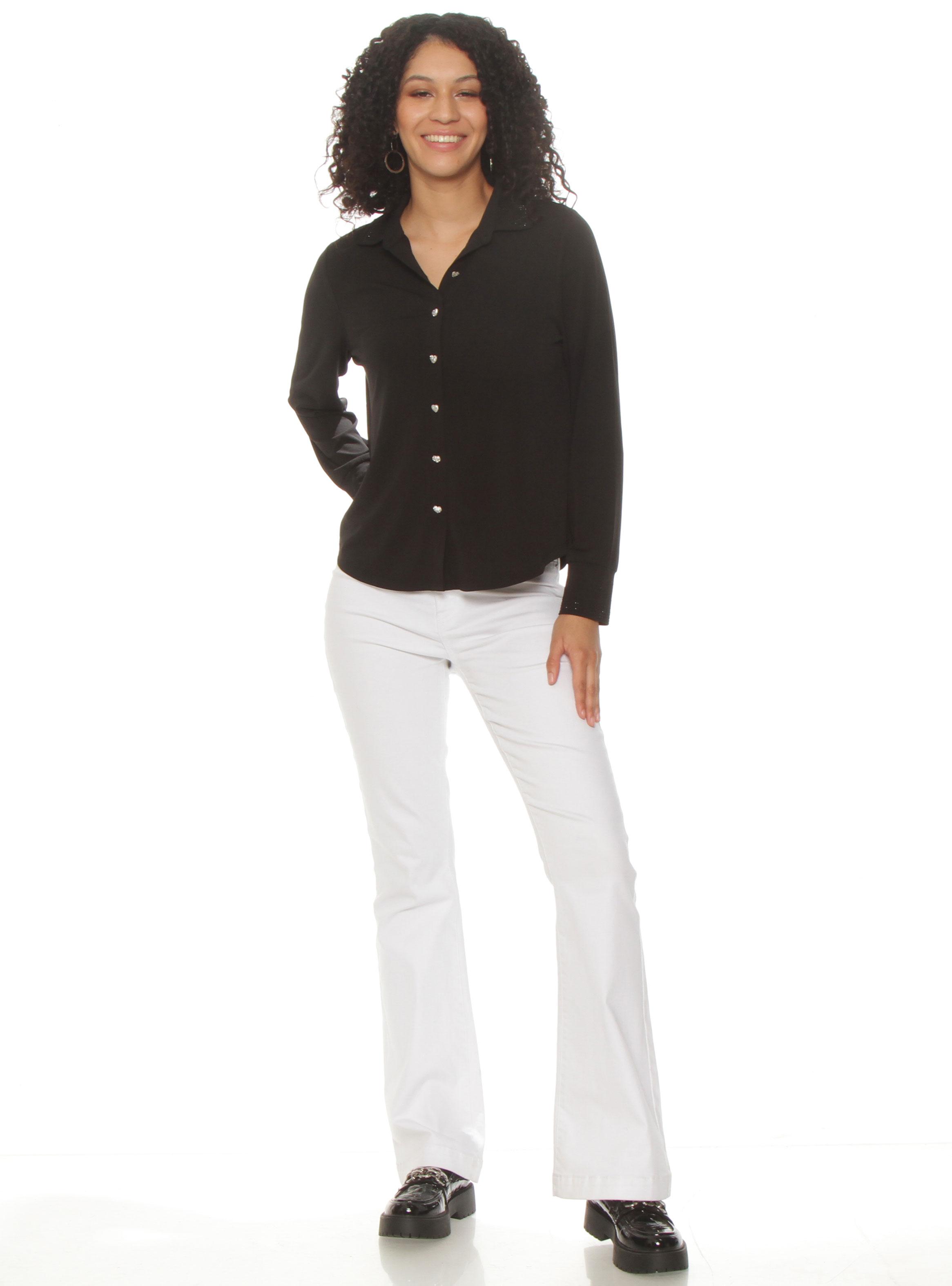 Blusa Abotonada en Delantero Aplicación en Cuello-3