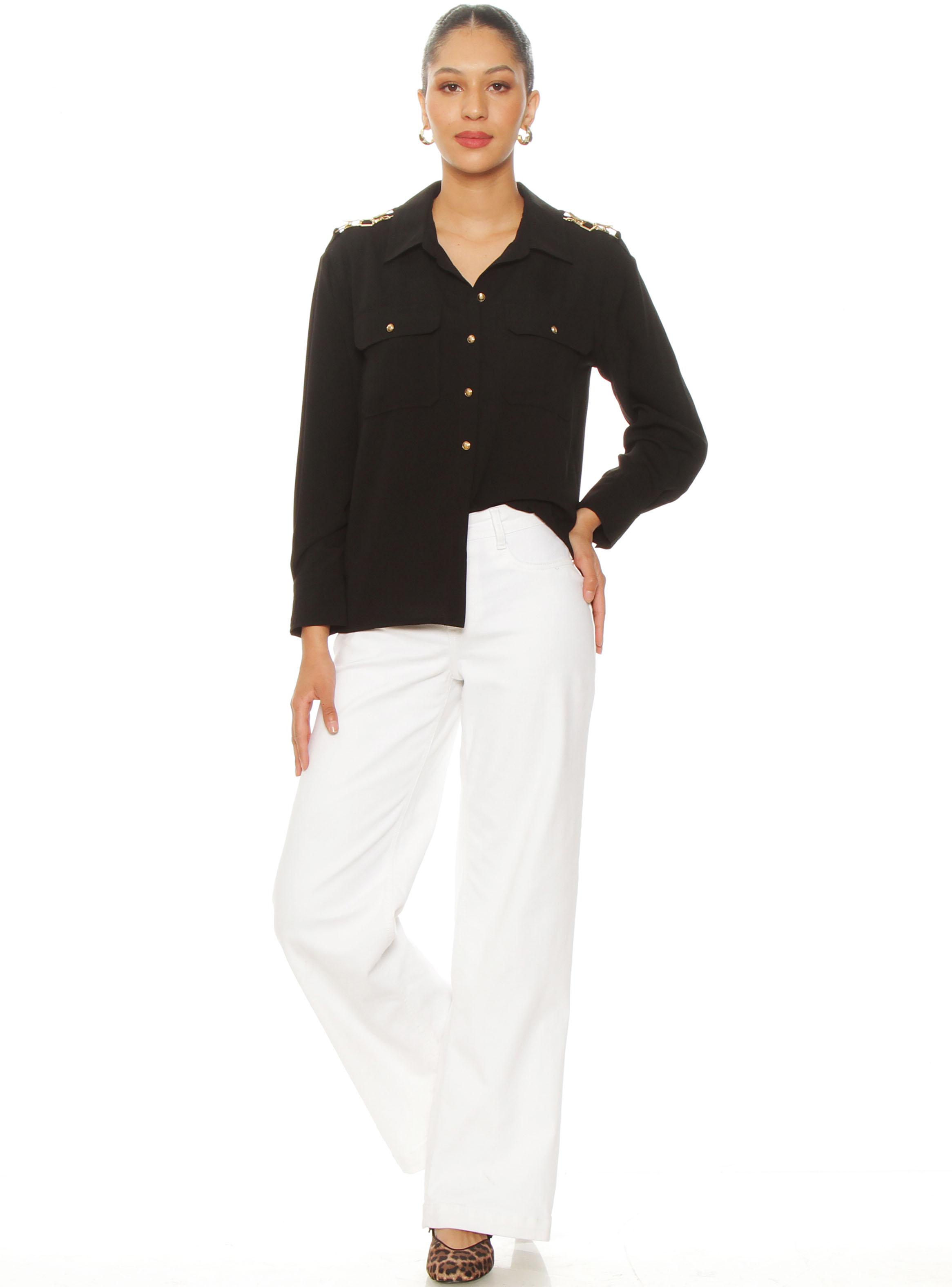 Blusa Manga Larga Abotonada con Bolsillo-3